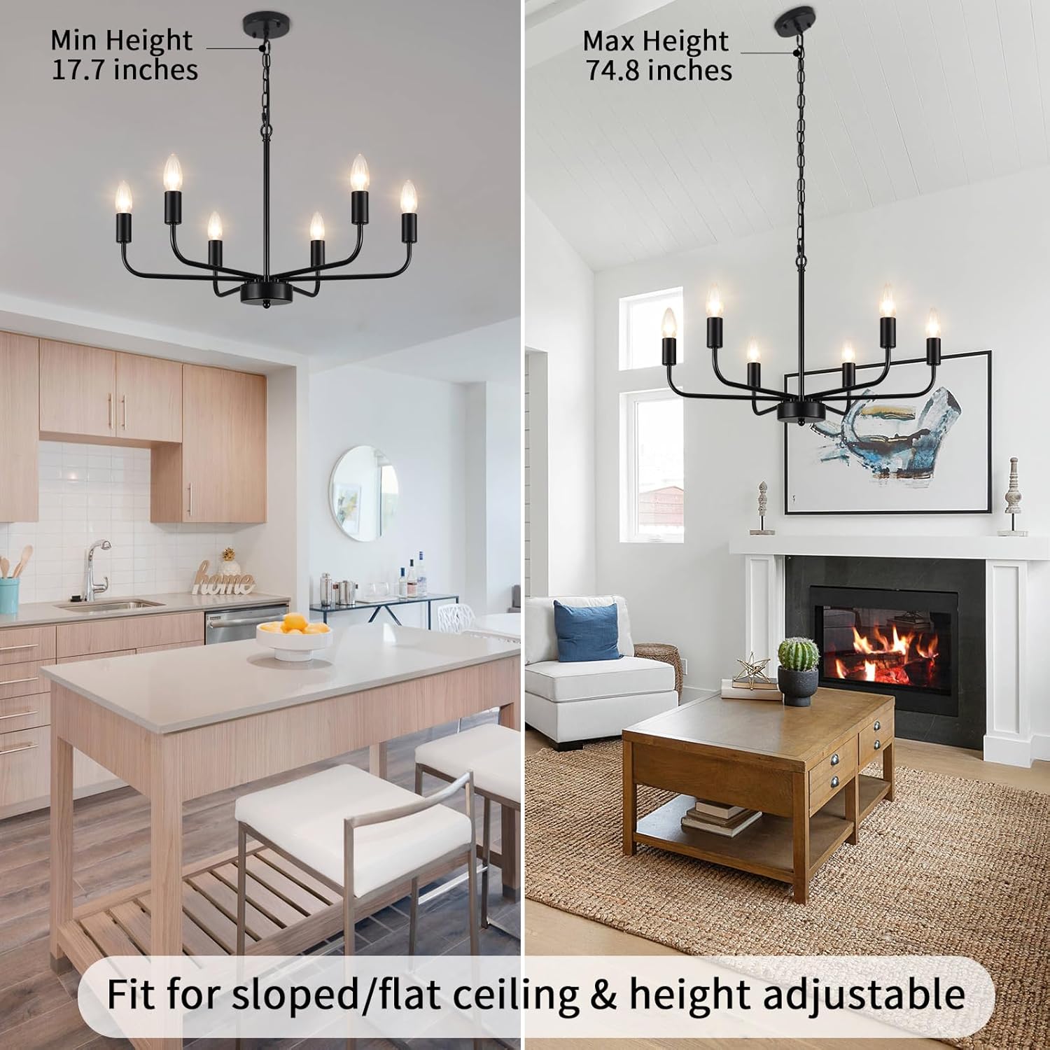 Black Chandeliers for Dining Room, 6 Light Industrial Modern Farmhouse Chandelier, Small Chandelier Light Fixture for Living Room Entryway Bedroom, Kitchen Chandeliers Over Table