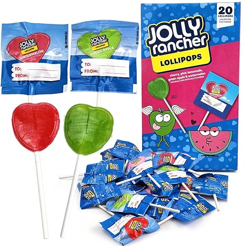 JollyRancher - Paletas de corazón  20 paletas en forma de corazón  Paquete de San Valentín  Deliciosos dulces para el día de San Valentín en bolsas