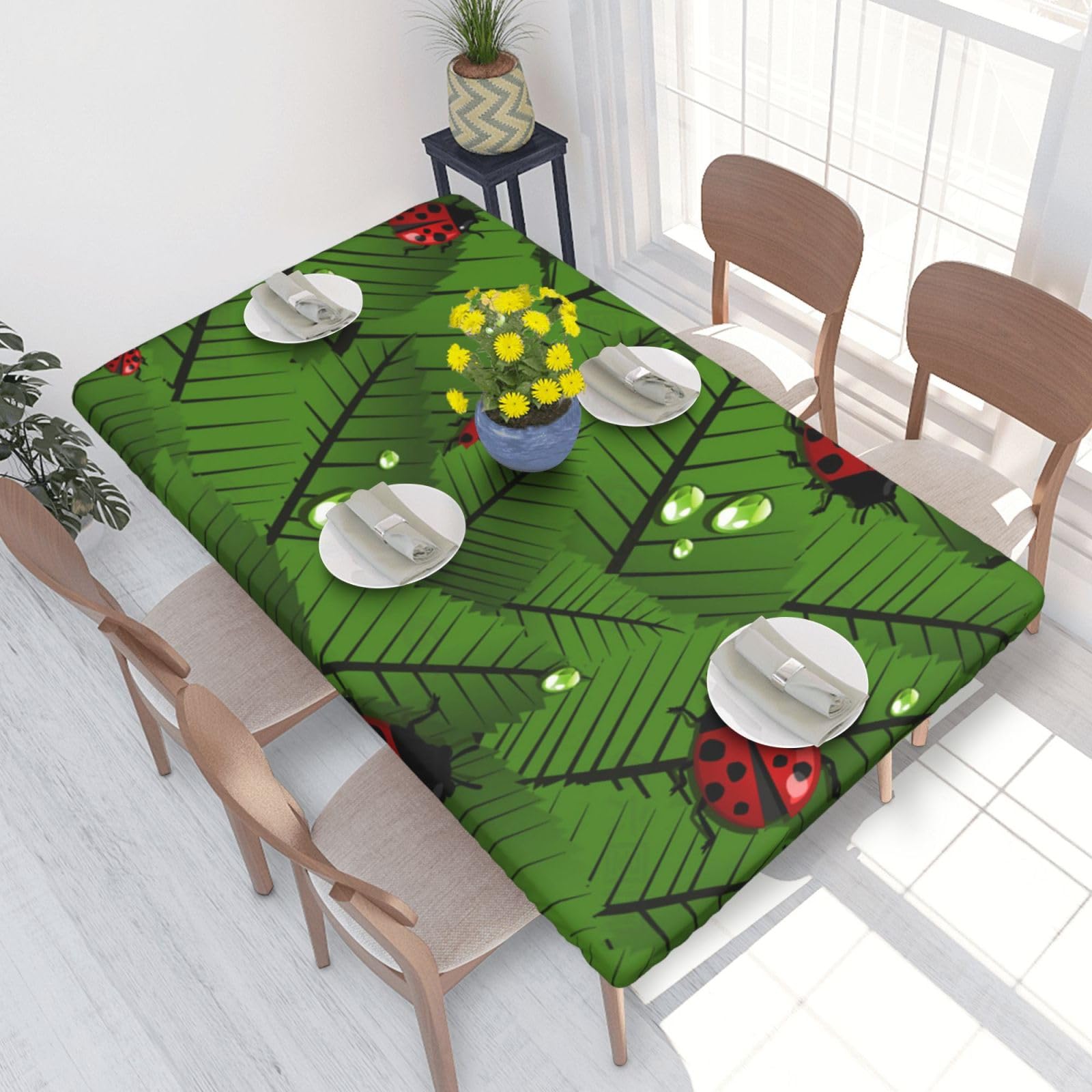 BNVSADC Leaves and Ladybugs Printed 4FT Tablecloth 122x76 CM Polyester Kitchen Water Resistant Table Cloth Dining Table Decoration Table Covers