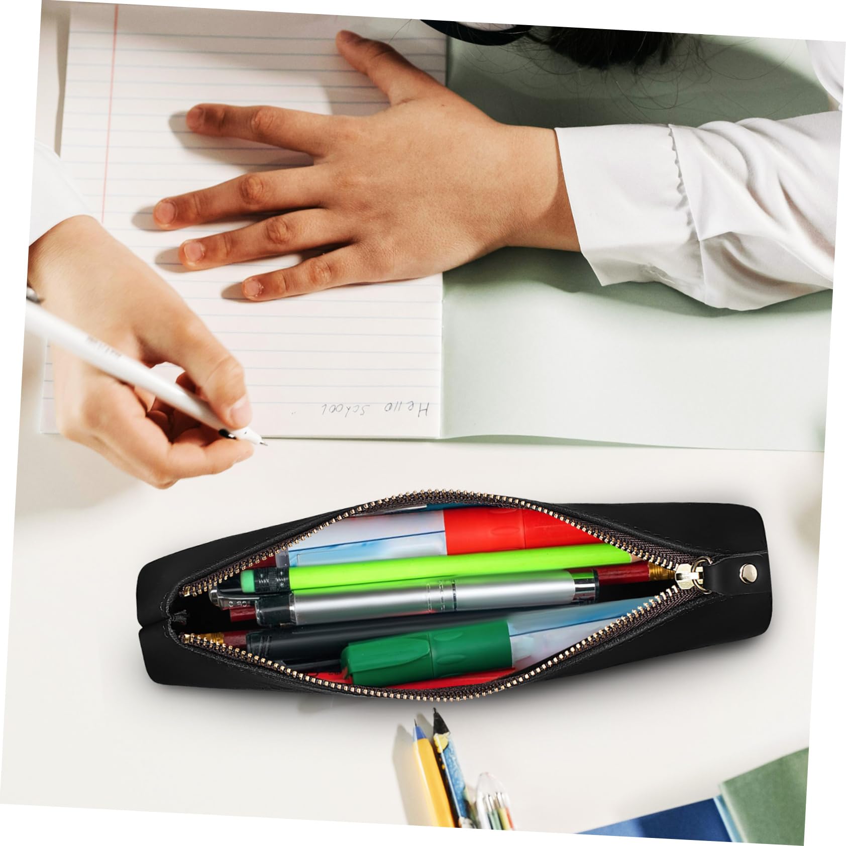 LALAFINA 2pezzi Pouch Pelle Artigianale Per Penne e Matite Astuccio Elegante e Multifunzionale Capacità Per Studenti e Professionisti Per Ogni Occasione