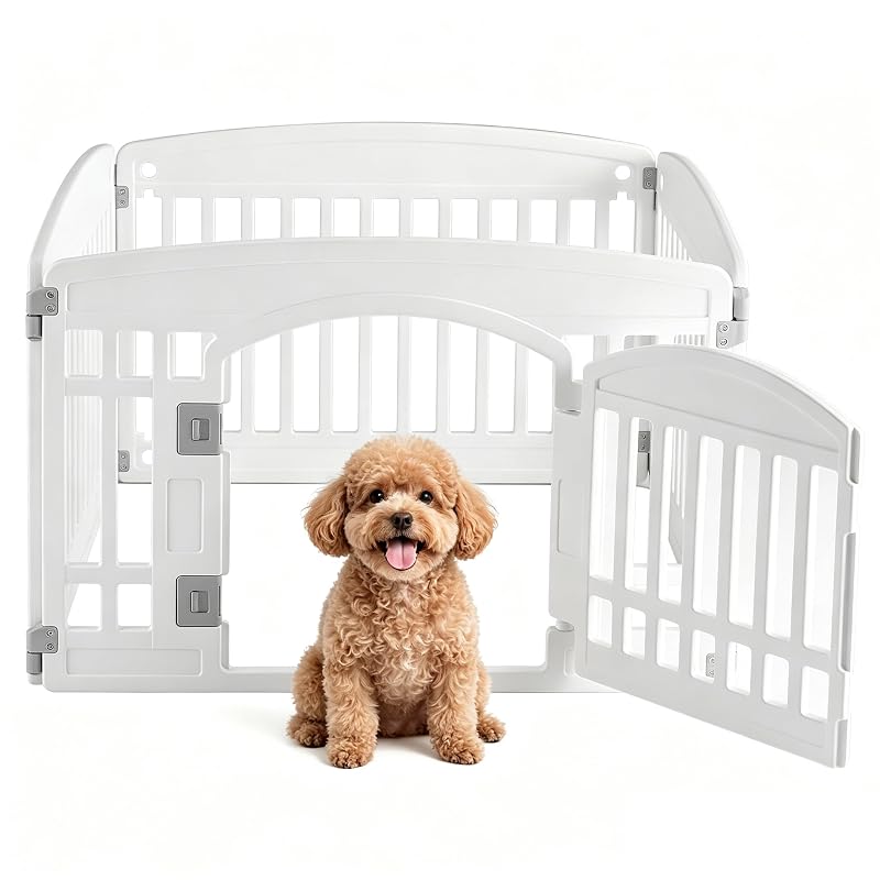 Cercadinho para cães de plástico DUMOS com porta com trava, altura de 60,96 cm, 4 painéis
