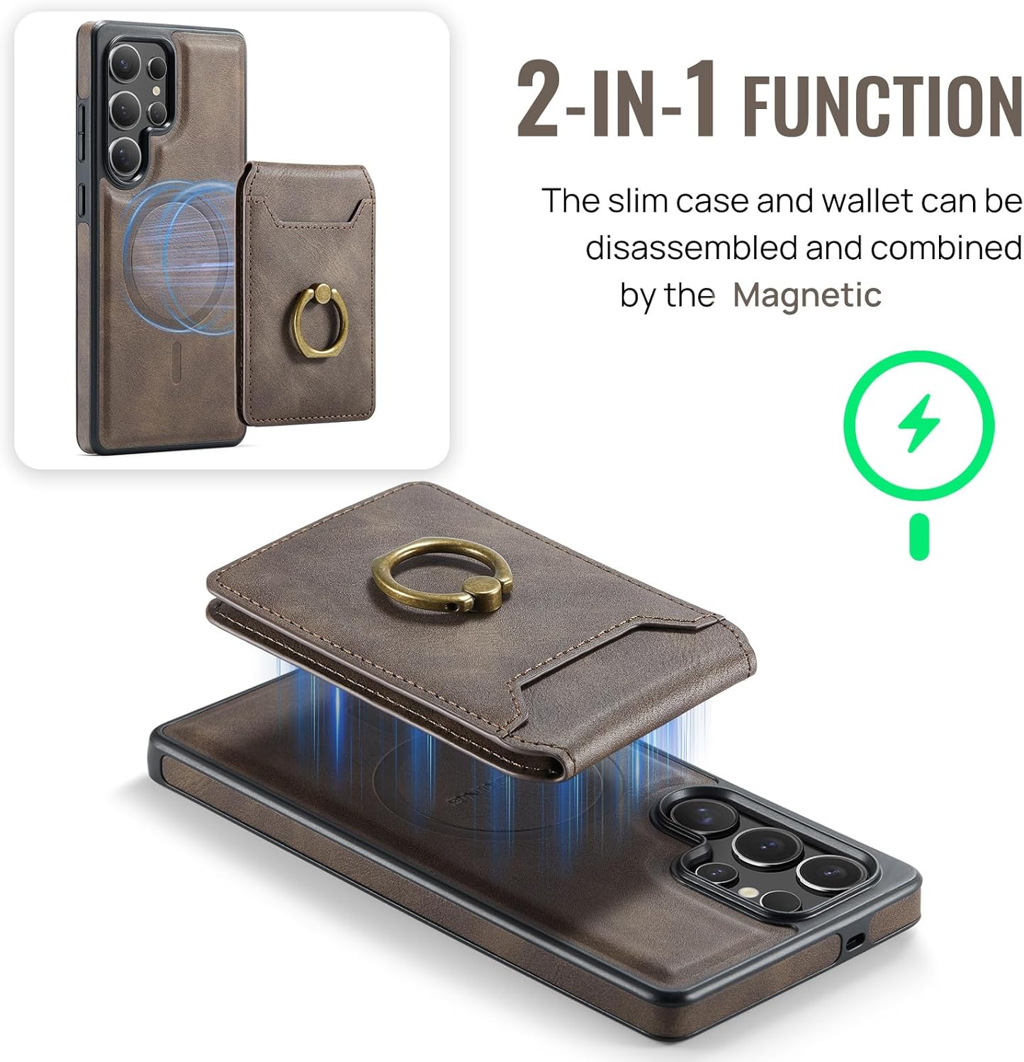 Flip Case for Samsung Galaxy S26/S26 Plus/S26 Ultra, Shockproof Cover Detachable Magnetic Card Holder Stand Phone Case(Purple,S26 Ultra)