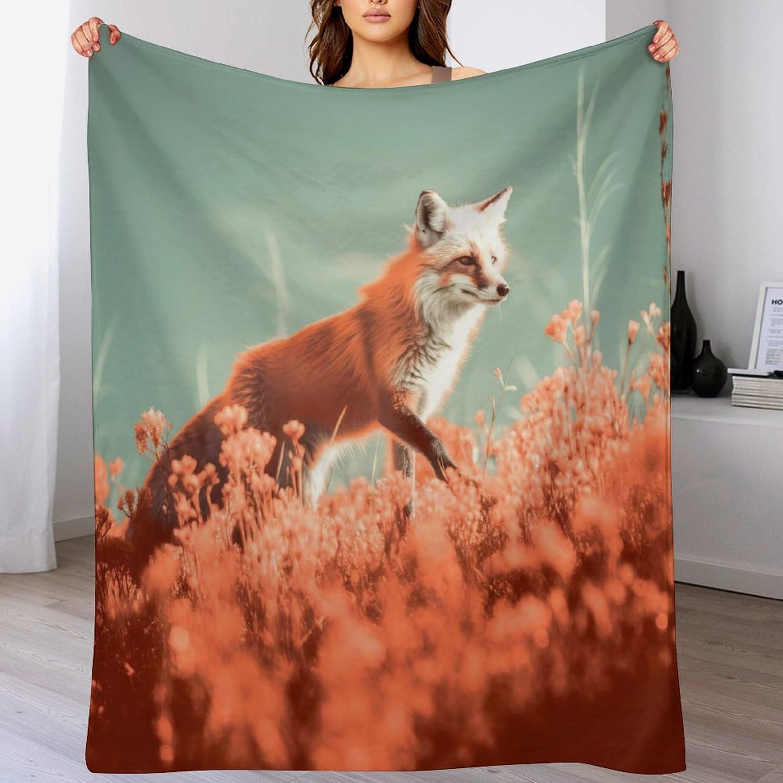 Couverture chaude en flannel renard 130x150 cm pour lit toutes saisons