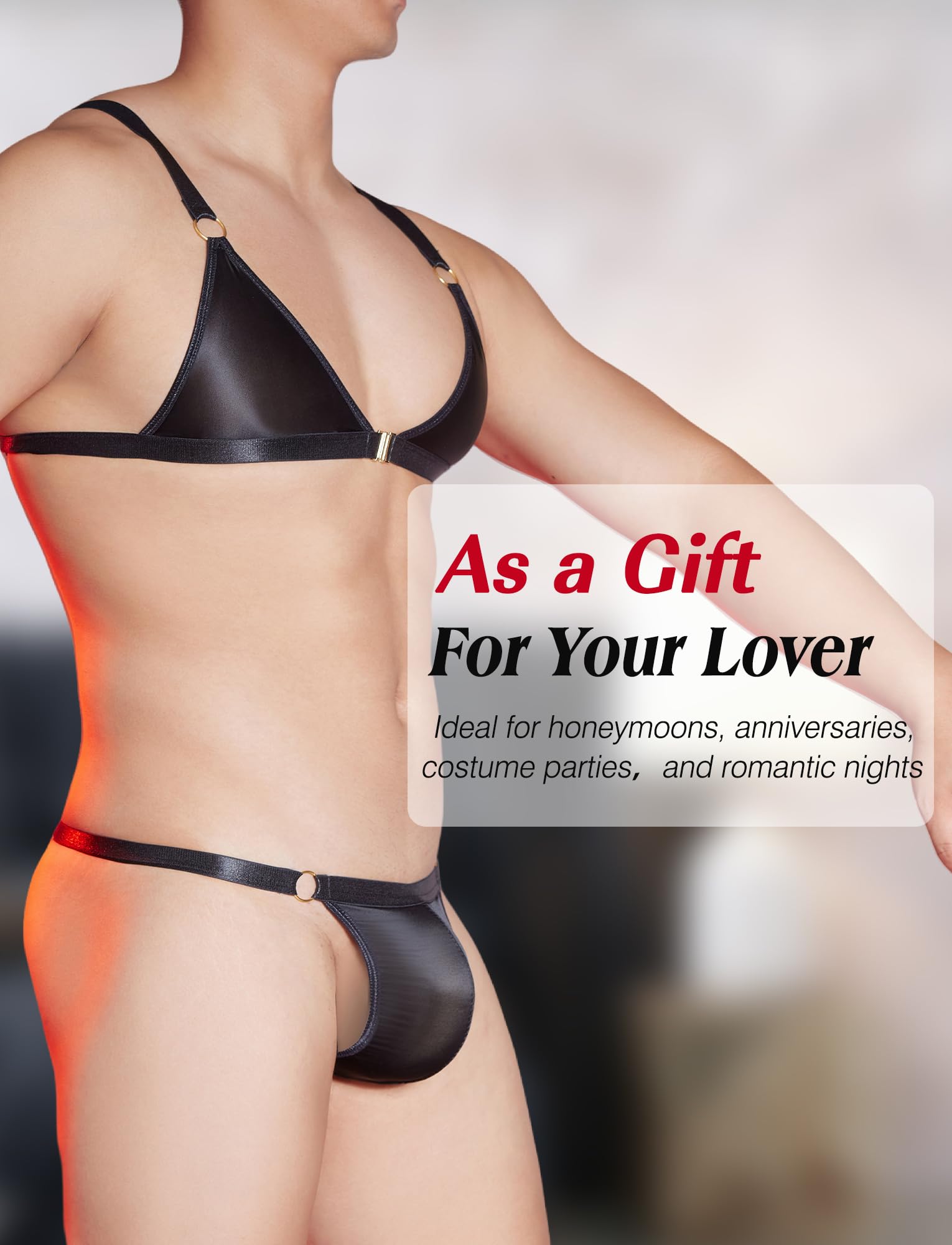 AIEOE Herren Bh und Slip Set Crossdresser Sexy Lingerie Set Transparent Sissy Kleidung mit Ring