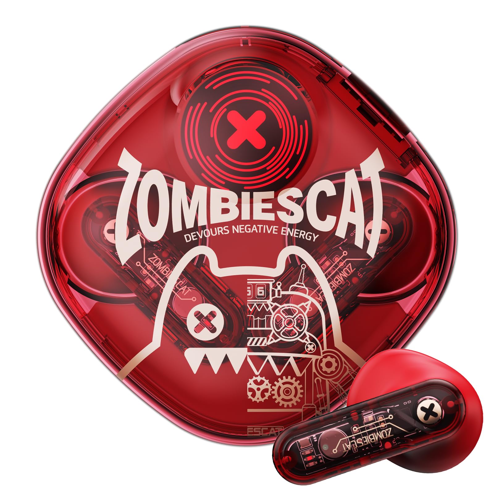 ZOMBIES CAT Cuffie Bluetooth Auricolari Bluetooth 5.3 40H Playtime HiFi Stereo Auricolari esclusivi effetti luce Cuffie Touch Control Auricolari In Ear per IOS Android, B2 Rosso