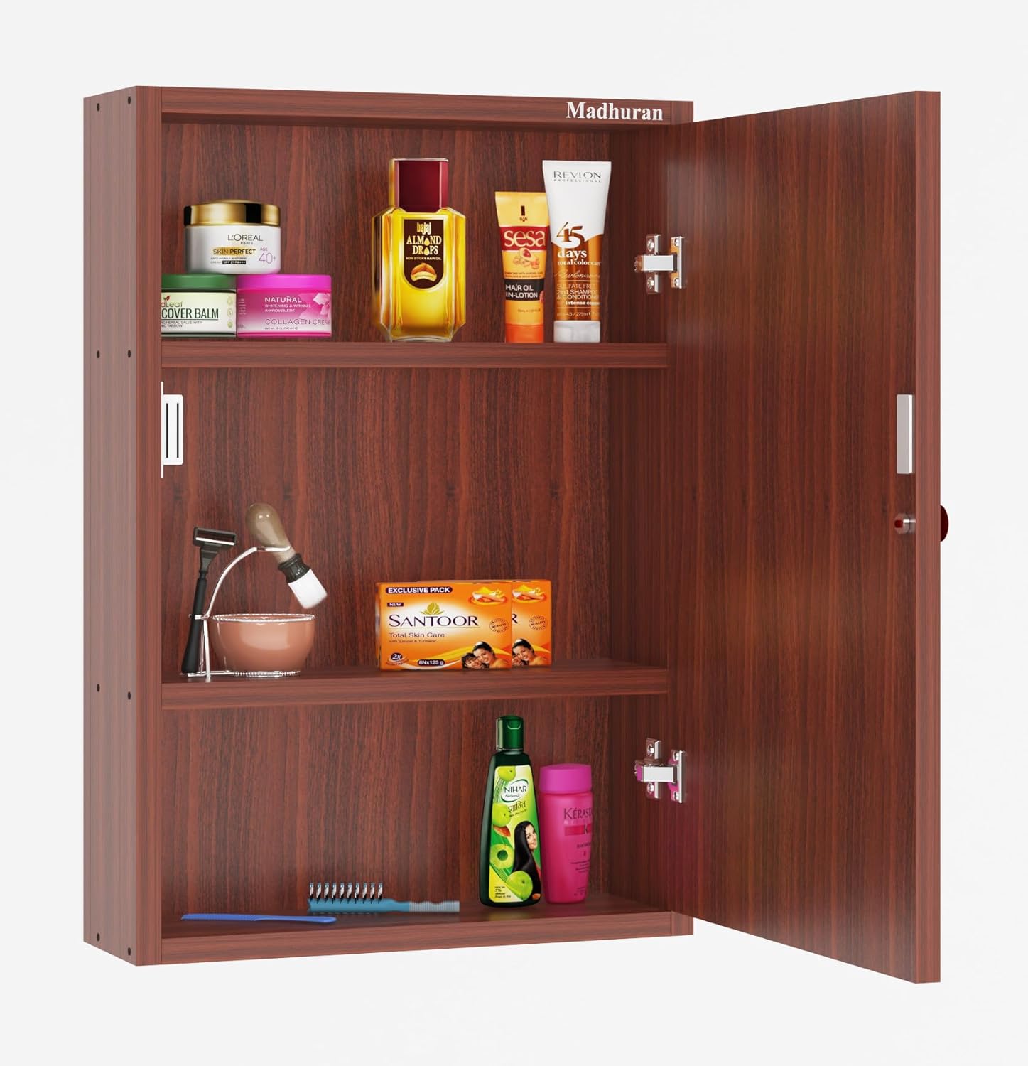Madhuran Engineered Wood Wall Mounted Bathroom Mirror Cabinet with ...
