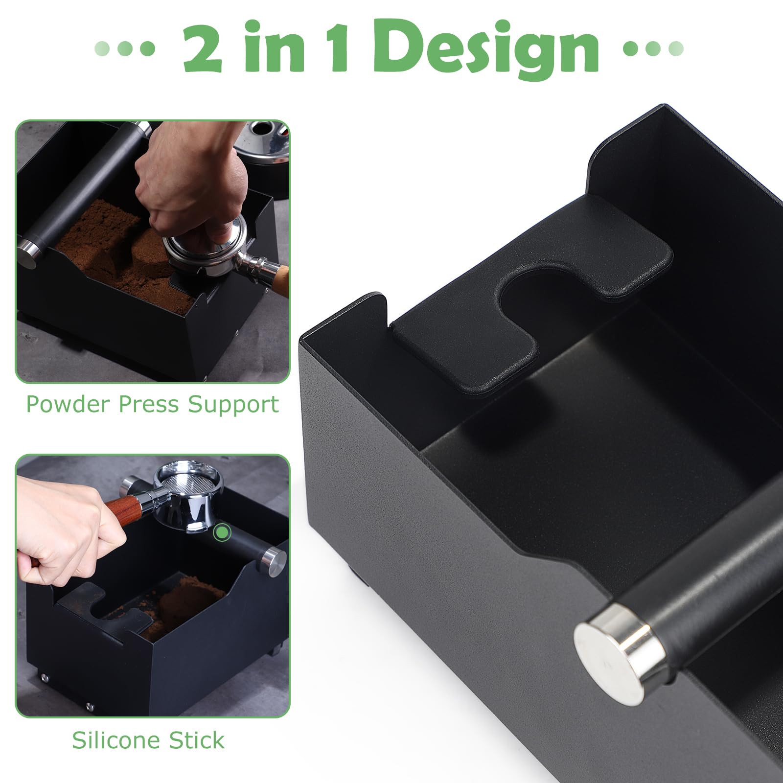 EFUTURETIME Posos cafe Knock Box 20 cm x 14,5 cm x 14 cm con Función de Tamper, Organizador de Posos de Café con Barra de Golpeo Desmontable para Espresso