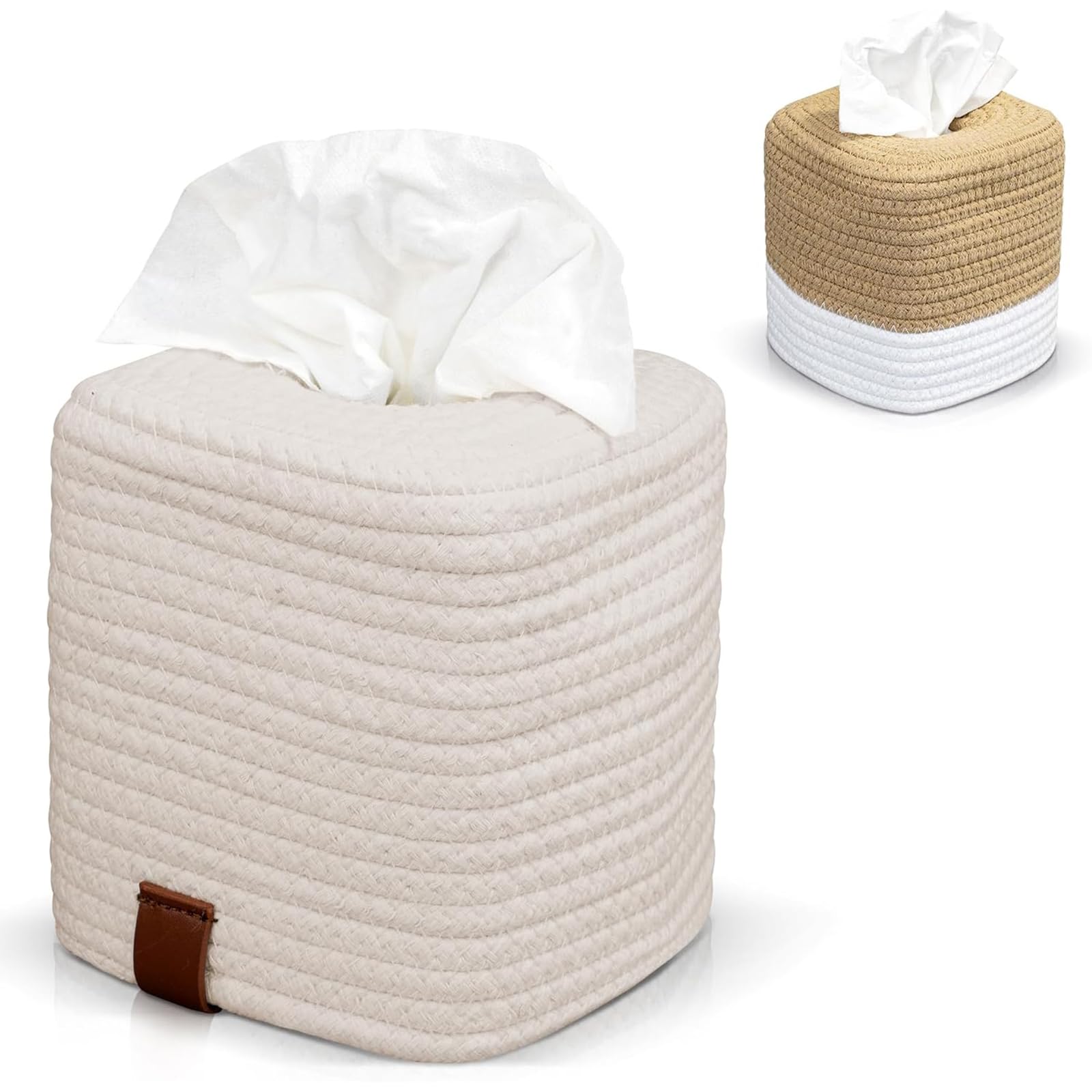 Rarapop Stylish Cotton Tissue Box Cover - A Beautiful Holder Instantly Covers Your Square Tissue Boxes - The Perfect Cube Cover for Your Bathroom and Home (Cream)