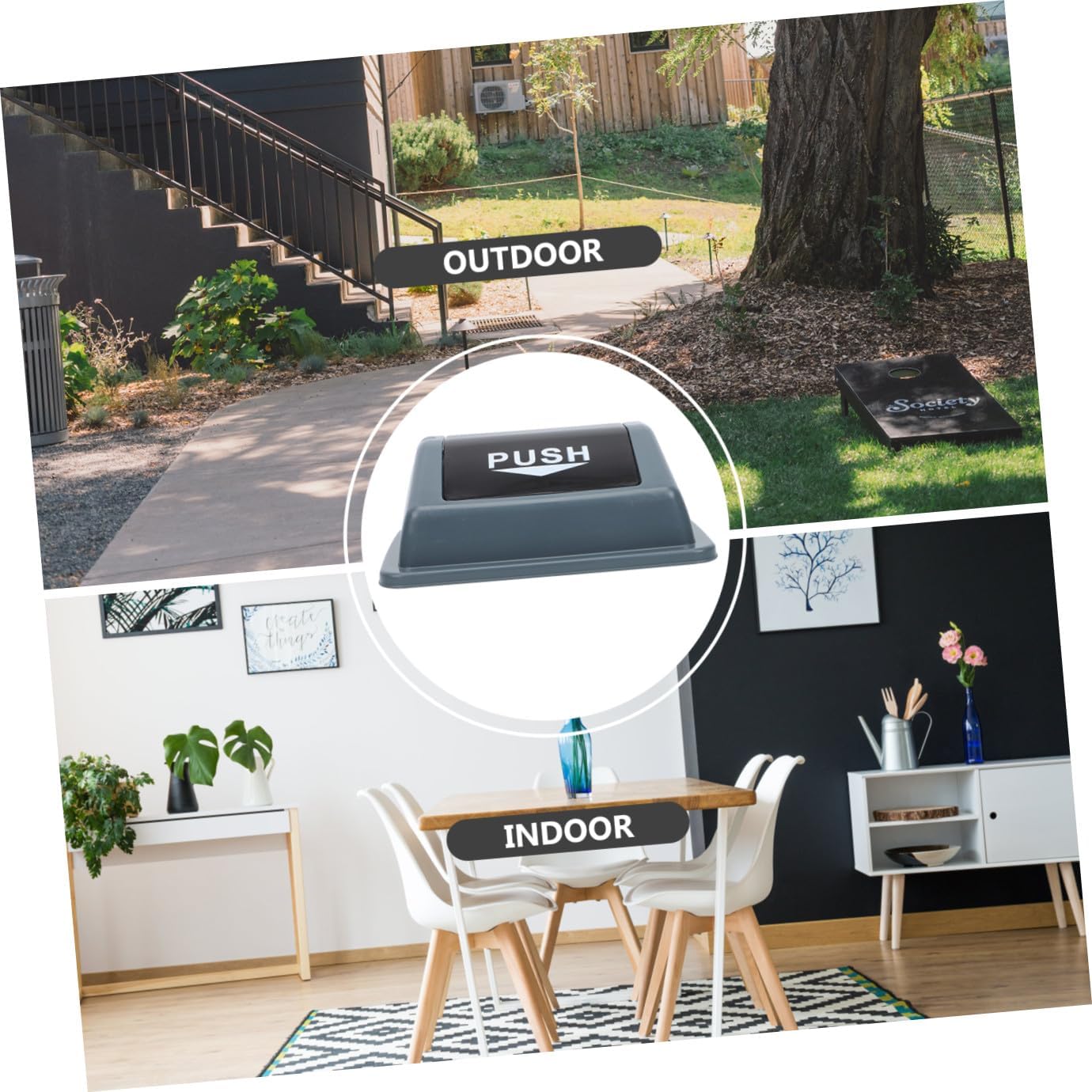 Trash Can Cover Grey Plastic Lid for Large Sanitation Waste Bins Easy to Install Clamshell Design for Outdoor Use and Environmental Protection