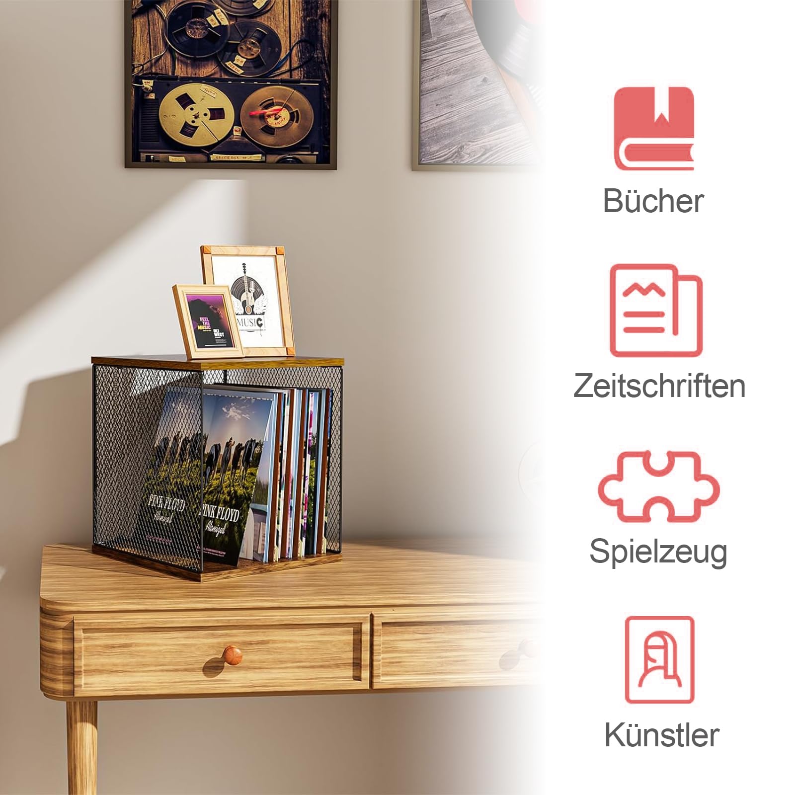 1 Würfel Vinyl Record Aufbewahrungsbox, DIY Stapelbares 12-Zoll-Plattenregal für 40-55 Schallplatten, Album-Aufbewahrungsbox, natürliches Holz, geeignet für Schlafzimmer, Wohnzimmer usw