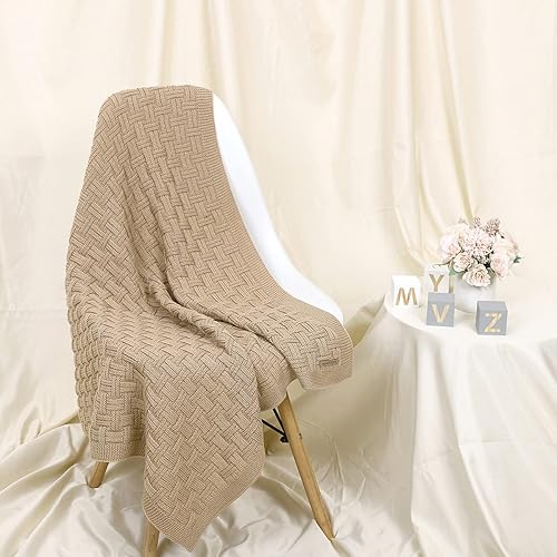 Miniatura 62 de Lawkul Mantas de ganchillo para bebé, manta de punto gofre celular para recién nacido, manta de punto trenzado para niños y niñas, tamaño 40 x 30