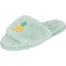 Jessica Simpson Womens Plush Faux Fur Fuzzy Slide on Open Toe Slipper with Memory Foam