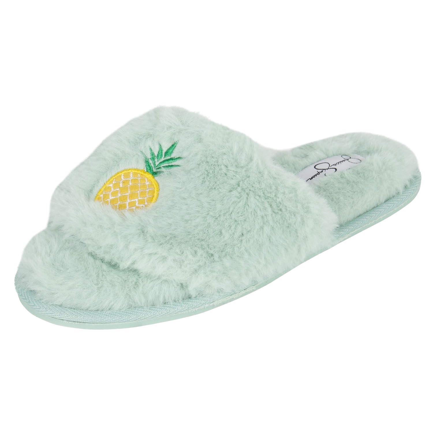 Jessica Simpson Womens Plush Faux Fur Fuzzy Slide on Open Toe Slipper with Memory Foam