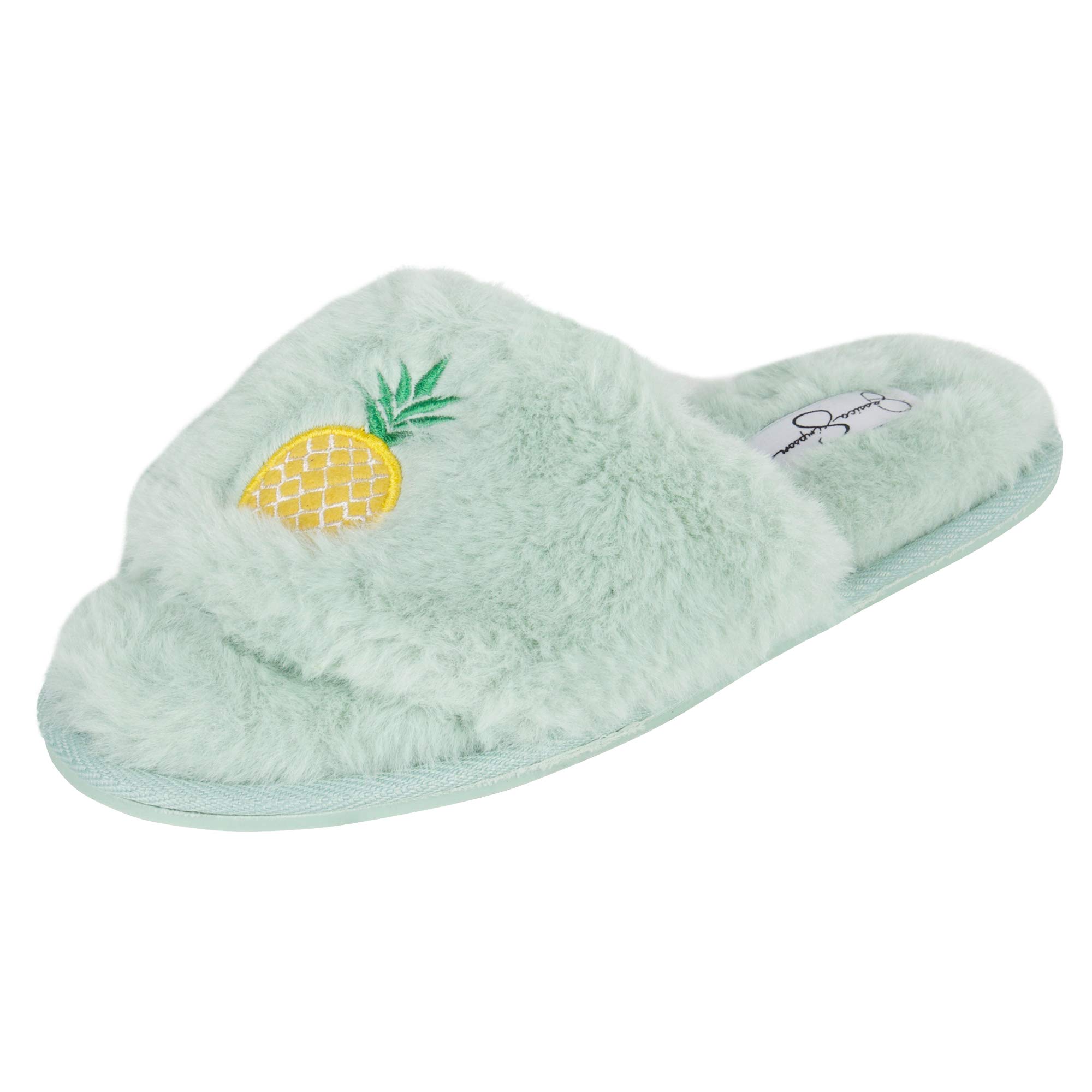 Jessica Simpson Womens Plush Faux Fur Fuzzy Slide on Open Toe Slipper with Memory Foam