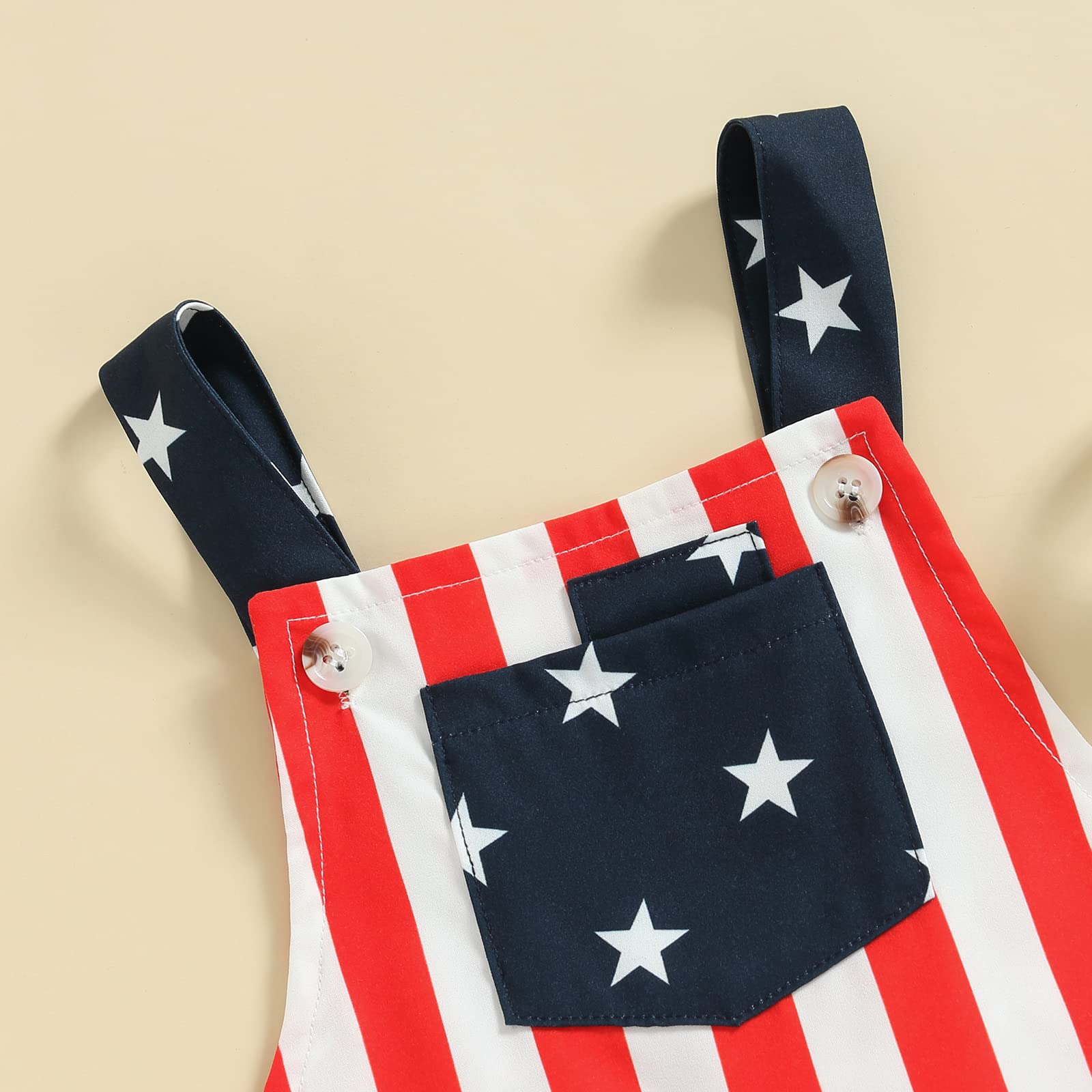 Ayalinggo 4th Fourth of July Baby Girl Boy Outfit American Flag Print Overalls Shorts Pocket Suspender Romper Clothes (Stars and Stripes Pirnt, 12-18 Months)