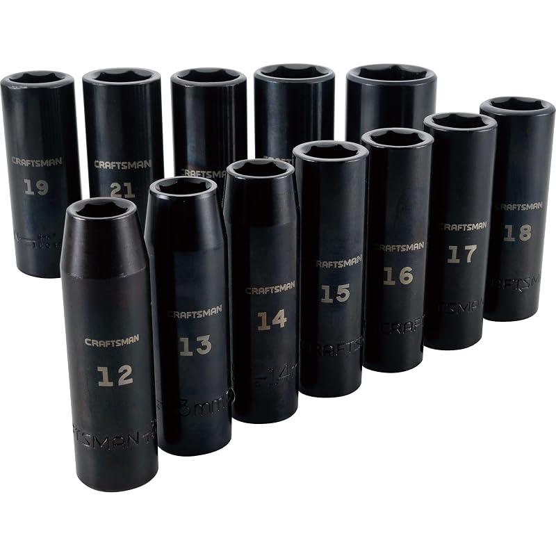 Jogo de soquetes de impacto métricos profundos CRAFTSMAN, acionamento de 12,7 mm (1/2 pol.), CMMT15887, 12 peças