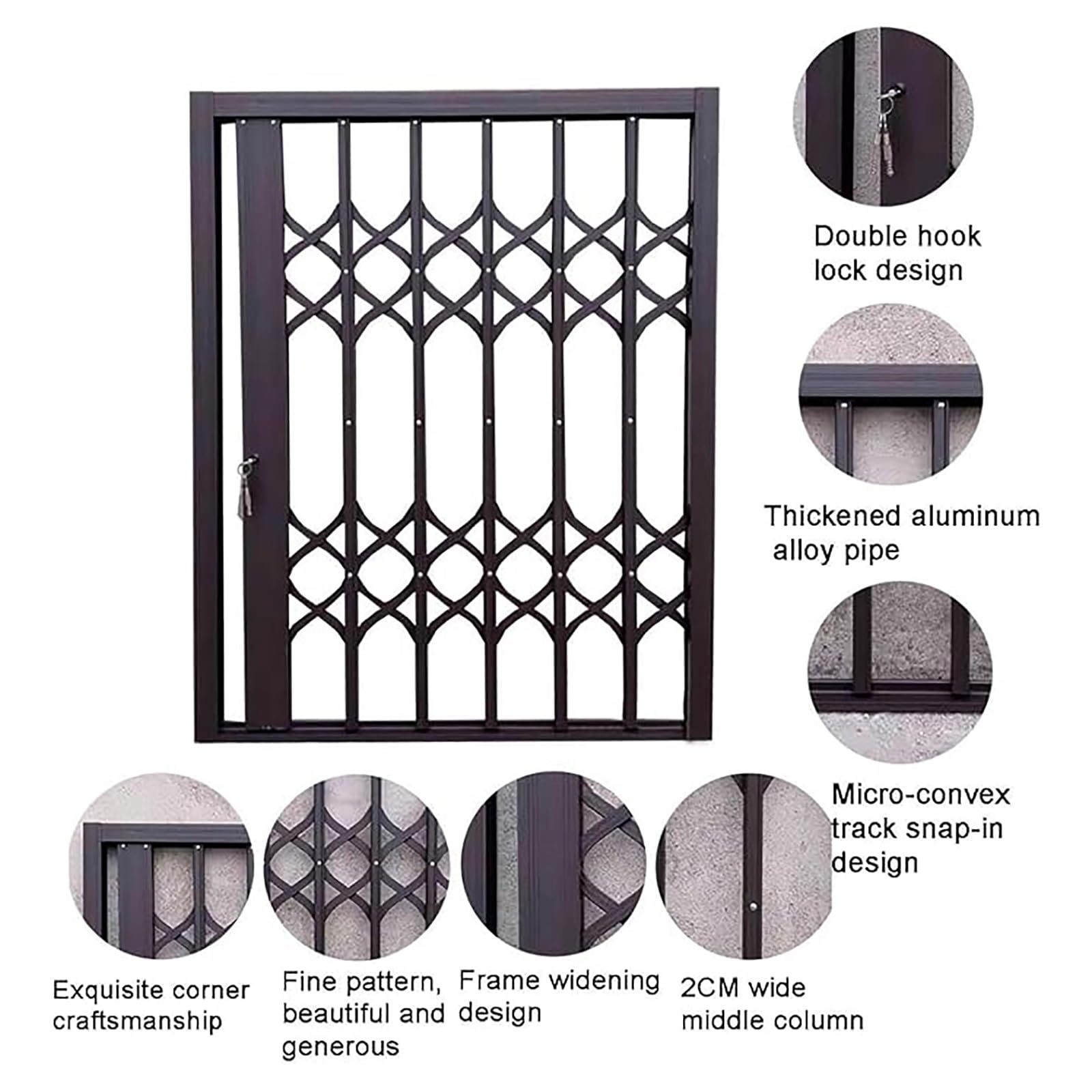 Barras de seguridad para ventanas antirrobo, protección de seguridad con cerradura para mascotas, balaustradas fuertes con altura ajustable, ideal para puertas correderas y portones