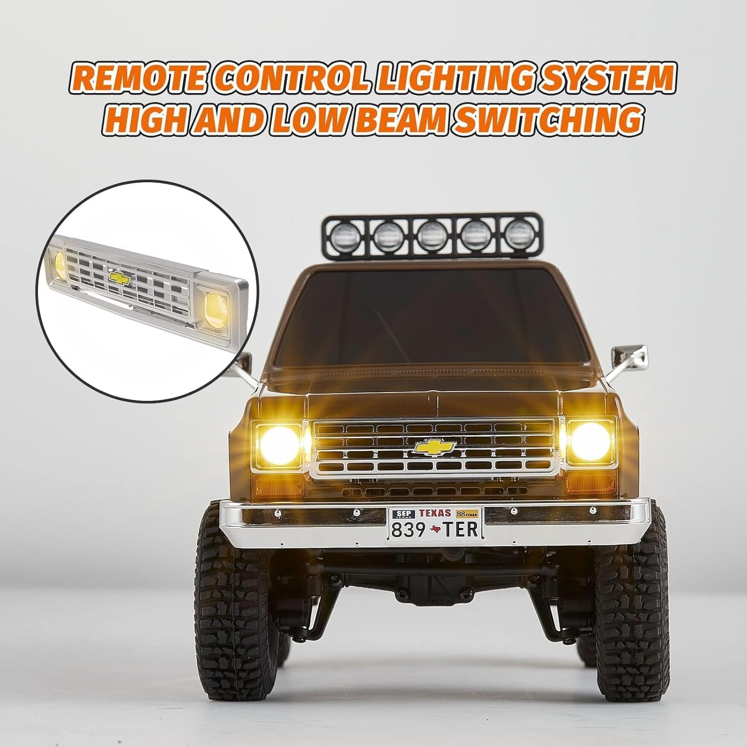 FCX24 FMS 1/24 K5 Chevy Blazer RC Crawler Officially Licensed, Mini RC Car Pick Up Truck & SUV 2 in 1, 4WD 8km/h 2 Speeds Switch, Off-Road RC Model with LED Lights for Adults (Orange)