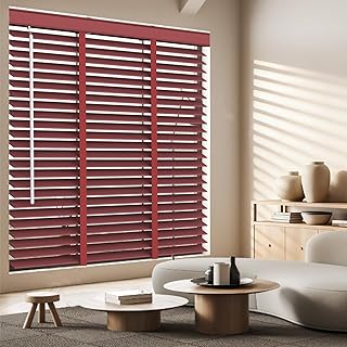 2" Slats Wooden Cordless Horizontal Blinds, Window Blind & Shades for Indoor Windows, Blackout Wooden Horizontal Window Shades for Bedroom, Kitchen, Living Room, Office