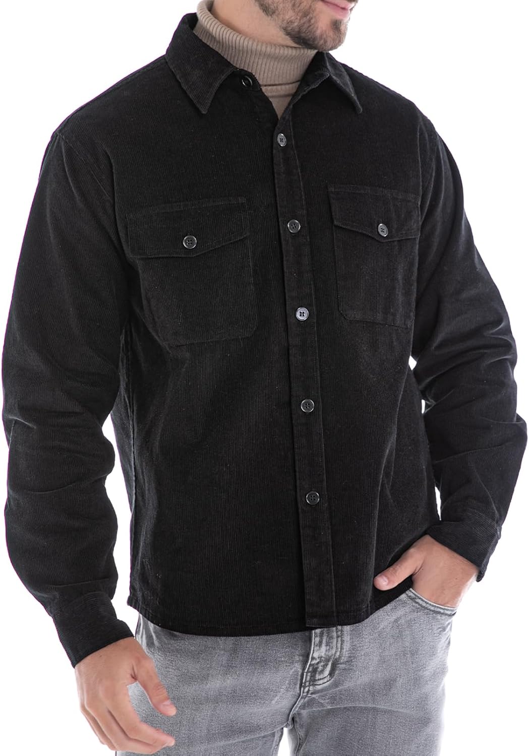 CYPERROCK Men's Corduroy Jacket Lightweight Shacket Long Sleeve Shirts Casual Vintage