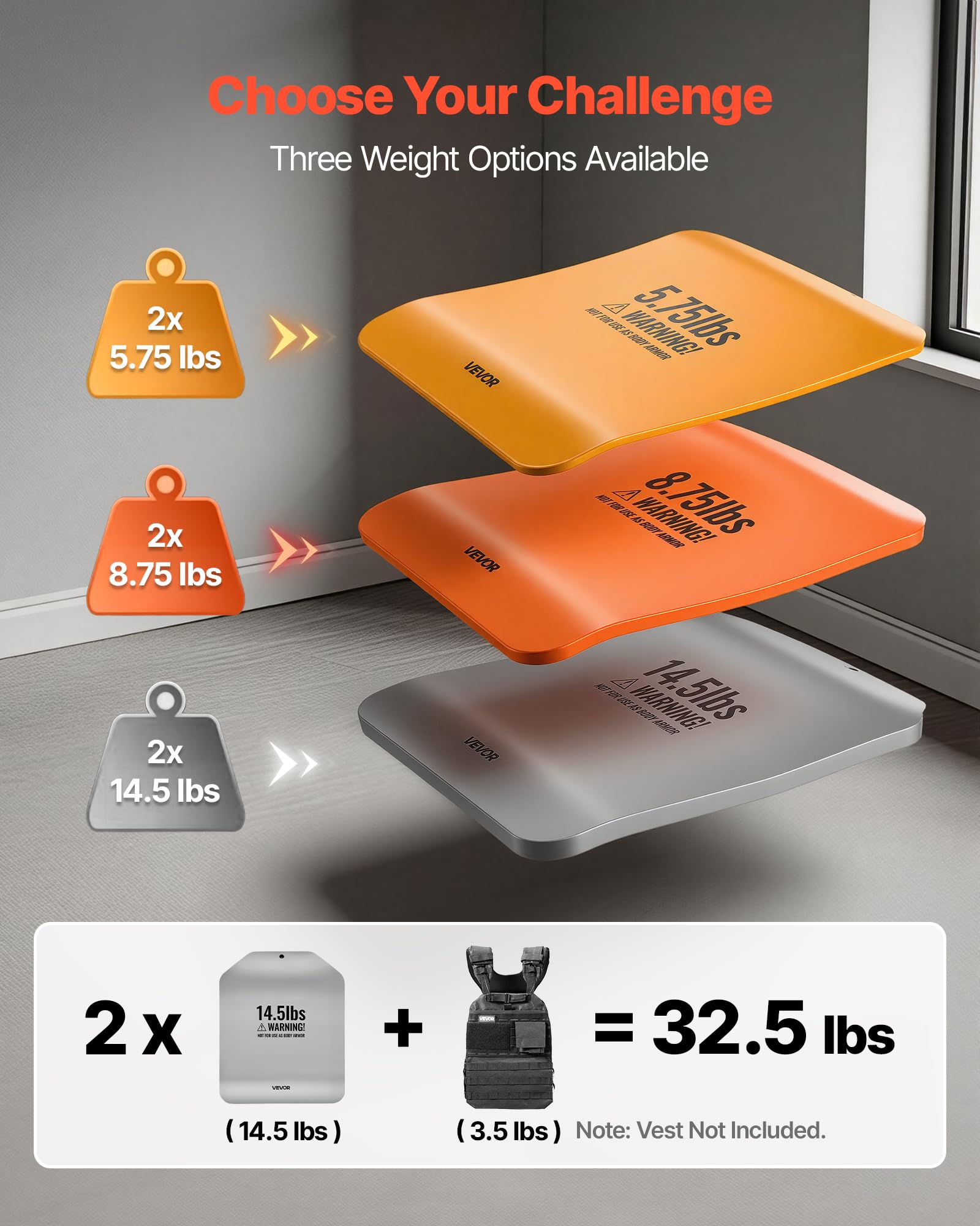 VEVOR Gewichtsplatten für Gewichtswesten 13,2 kg Set (2 x 6,6 kg), Gebogene Gewichtswestenplatten für WODs & Funktionelles Training, Ergonomisches Zusatzgewicht für Krafttraining, Laufen und Fitness