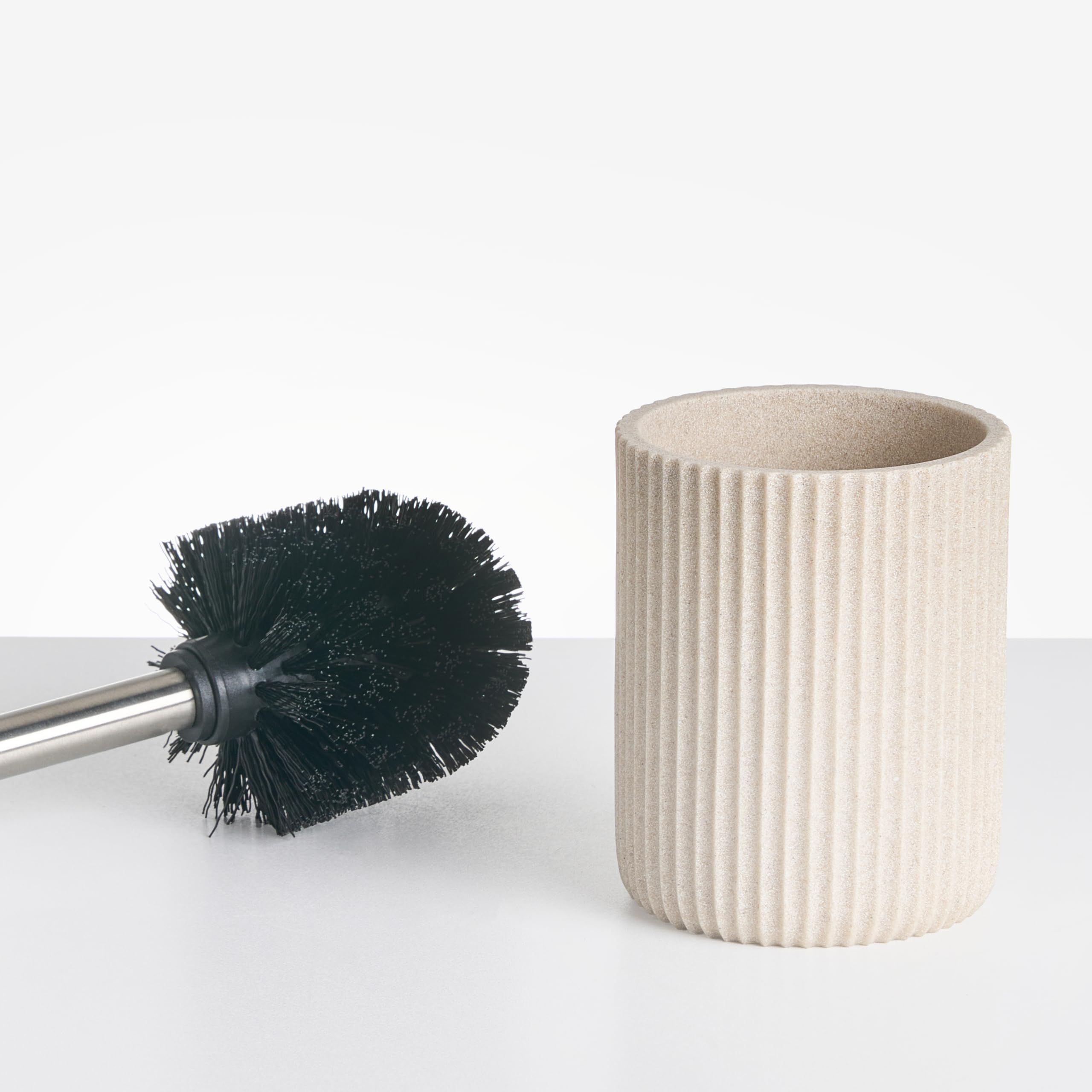 Conjunto de 5 Accesorios de baño jabonera dispensador de jabón escobilla de Inodoro Vaso Soporte para cepillos de Dientes Beige Claro Camana