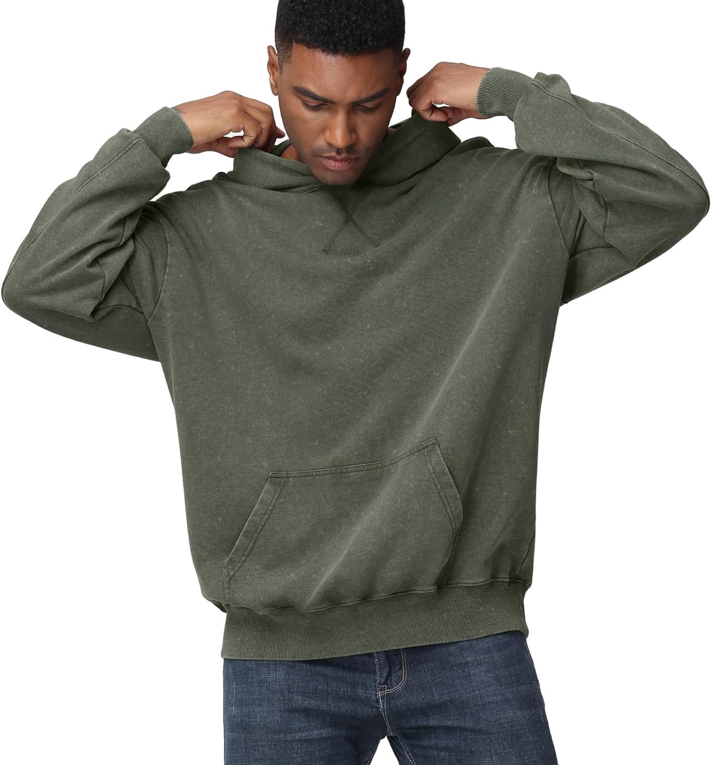 KEEPSHOWING Mens Oversized Hoodie Unisex Acid Wash Hoodie Vintage Pullover Hoodies Hip Hop Sweatshirts with Pocket - Image 3