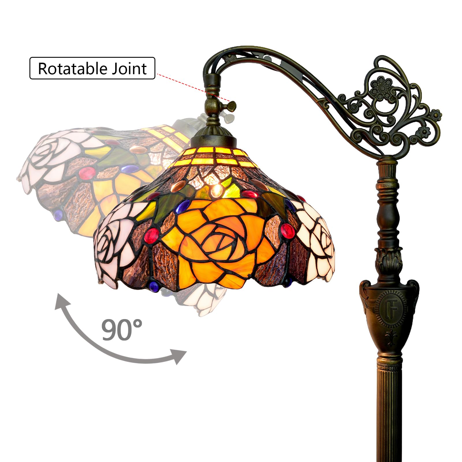 Lampa podłogowa Tiffany Vintage Stojąca lampa w stylu różanych kwiatów Witrażowa lampa podłogowa Rustykalna lampa podłogowa z regulowanym kątem nachylenia do dekoracji wnętrz Salon Sypialnia