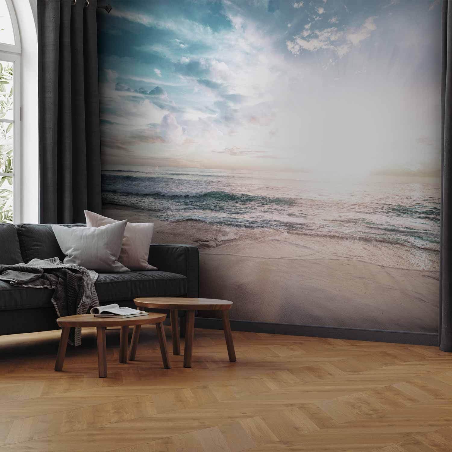 decomonkey Premium Fototapete Strand, 400x280 cm, XXL, Natur Meer Himmel | Landschaft, Sonne, Blau, Vlies, Schlafzimmer, Wohnzimmer, Design, Tapete, Fototapeten, Tapeten, Vliestapete, Wandtapete, Wand