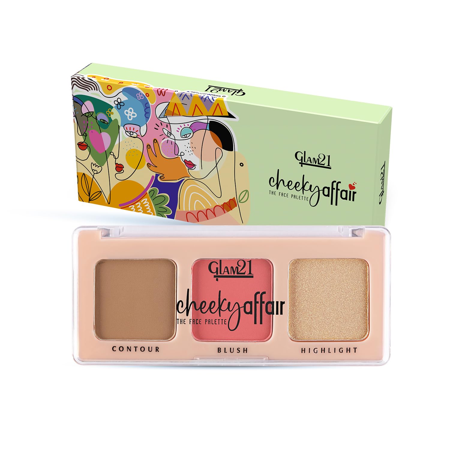 Glam21 Cheeky Affair The Face Palette |Multipurpose Palette 3 In 1 Contour, Blush & Highlight Palette |Long-Lasting Formula | Waterproof | Sweatproof | Sweet-8.6Gm