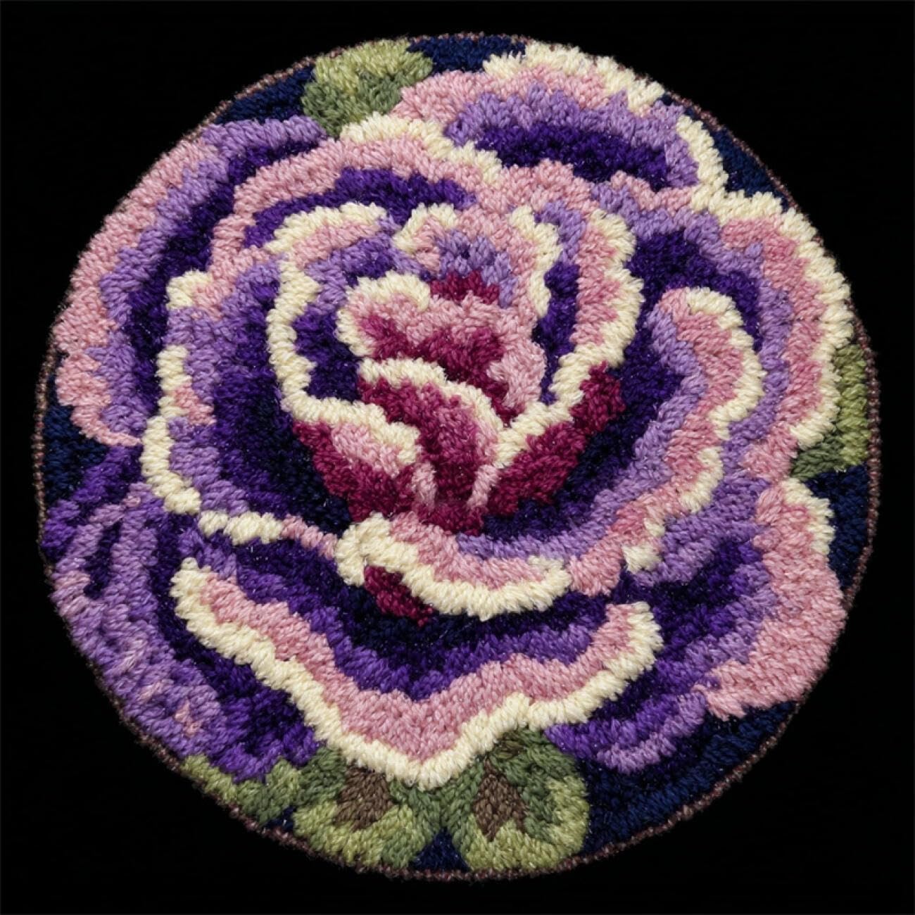 Kitquiver Latch Hook Kit Rug Purple Roses 60x60cm
