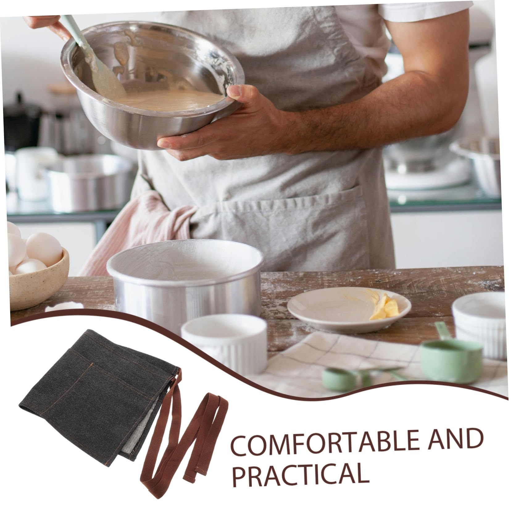 ULTECHNOVO 5 Piezas Delantal Corto de Mezclilla para Servir con y Cintura para Cocineros y Negro