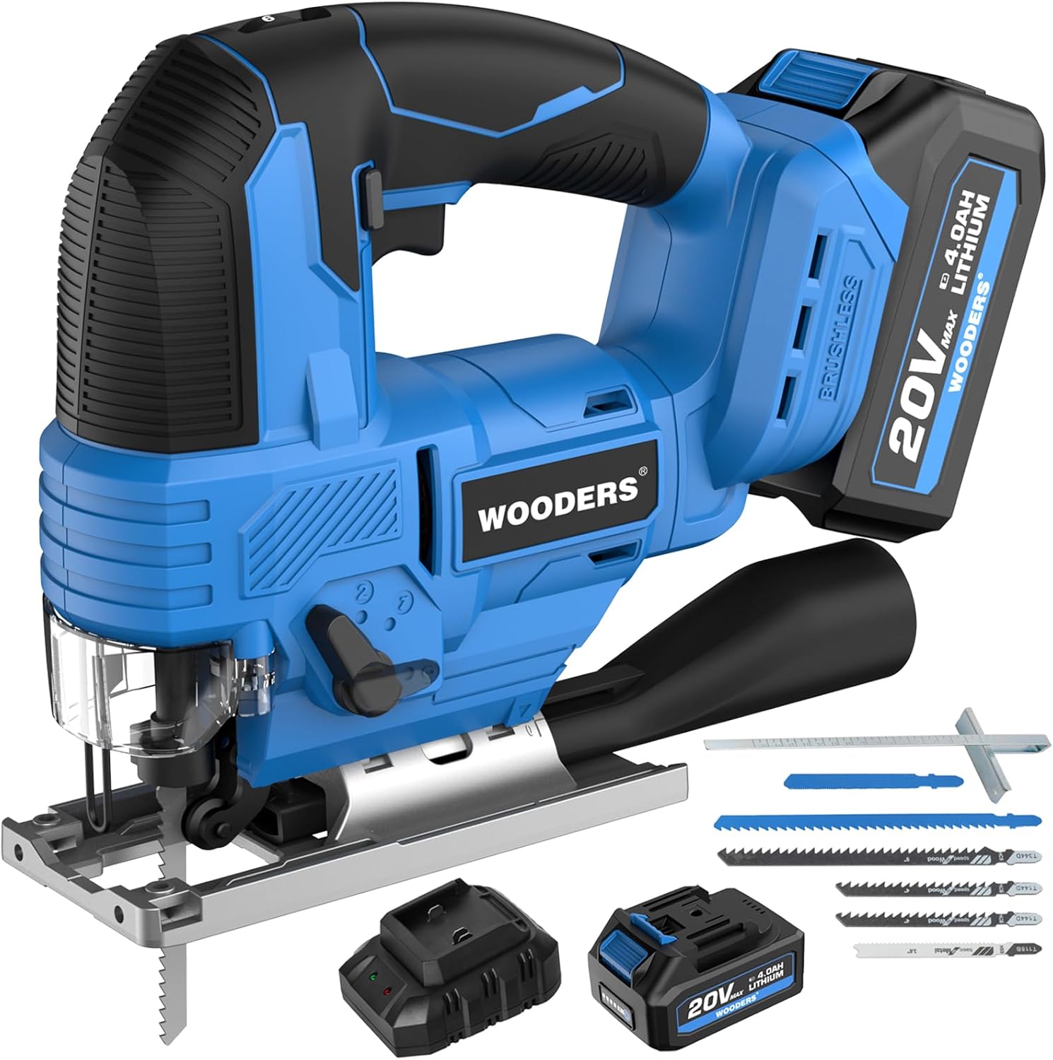 Cordless Brushless Jig Saw with 4.0Ah Battery Compatible with Makita, Jigsaw Cordless 3200 SPM, 6-Speed Control, 26mm Stroke, 0°–45° Bevel Cuts, LED Light, for Cutting Wood, Metal, PVC