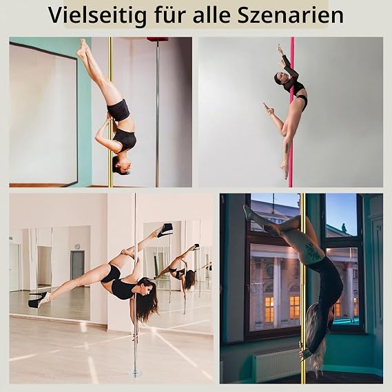Dance Pole for Home - 45 mm Spinning Dance Pole with Extension Portable Dance Bar Ideal for Bedroom Dance Studio & Pole Fitness 200KG Sichere Traglast Hochwertig Verchromter StahlStatisch/360° Drehbar Abnehmbare Pole Dance Tanzstange Indoor für Heim
