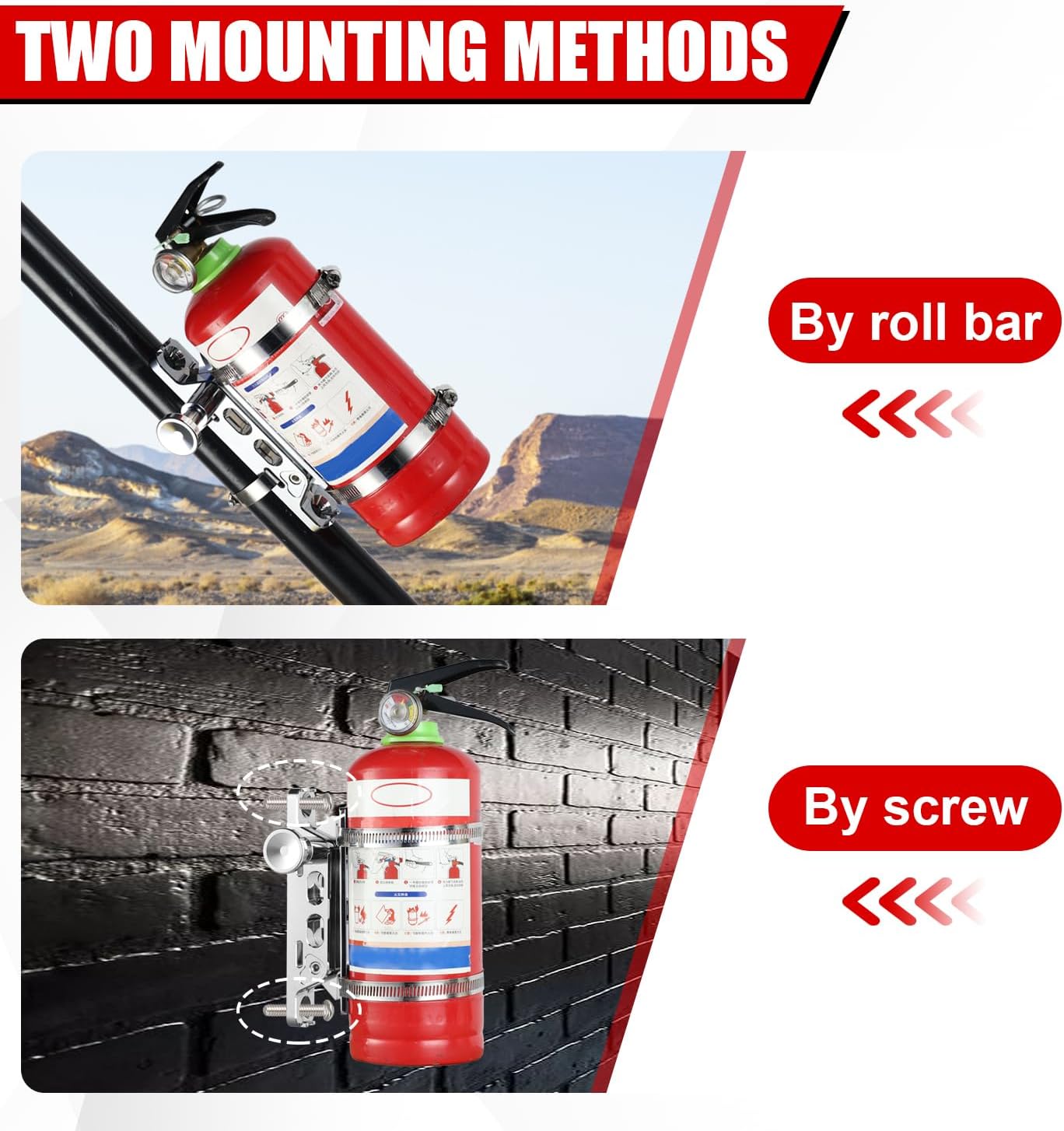 Quick Release Adjustable Roll Bar Fire Extinguisher Mounting Holder Compatible with for Jeep Wrangler Gladiator Ford Bronco Sport UTV Polaris RZR Ranger Camper Van Fire Extinguisher Mount