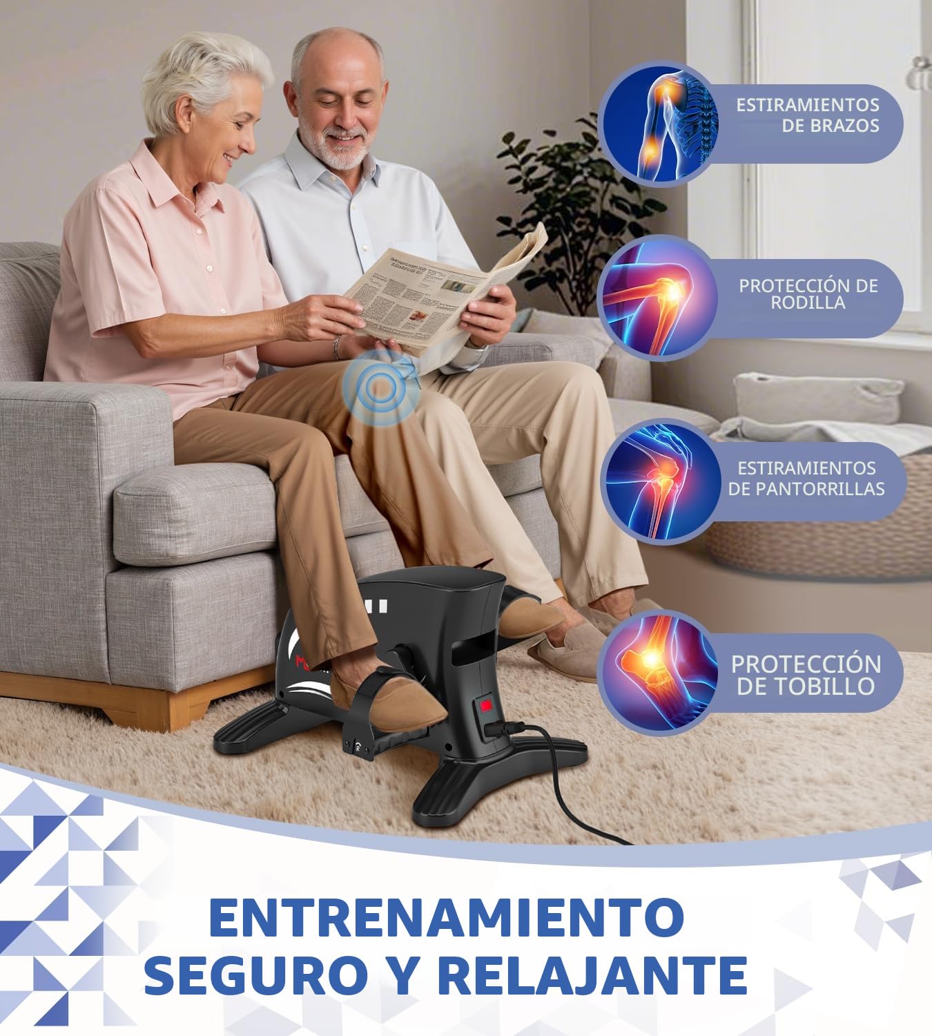 Pedales Estaticos Personas Mayores, 2025 Pedaleador Electrico con 15 Velocidades, Mini Bicicleta Estática con Pantalla Grande, Ejercitador de Brazos/Piernas para el Hogar y la Oficina