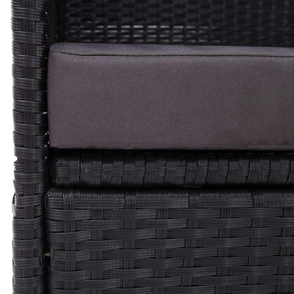 Lettino Prendisole con Baldacchino Nero Rattan PE 205x62x124 cm | Divano letto esterno in rattan PE con cuscino spesso 7 cm e struttura in acciaio, per giardino o piscina