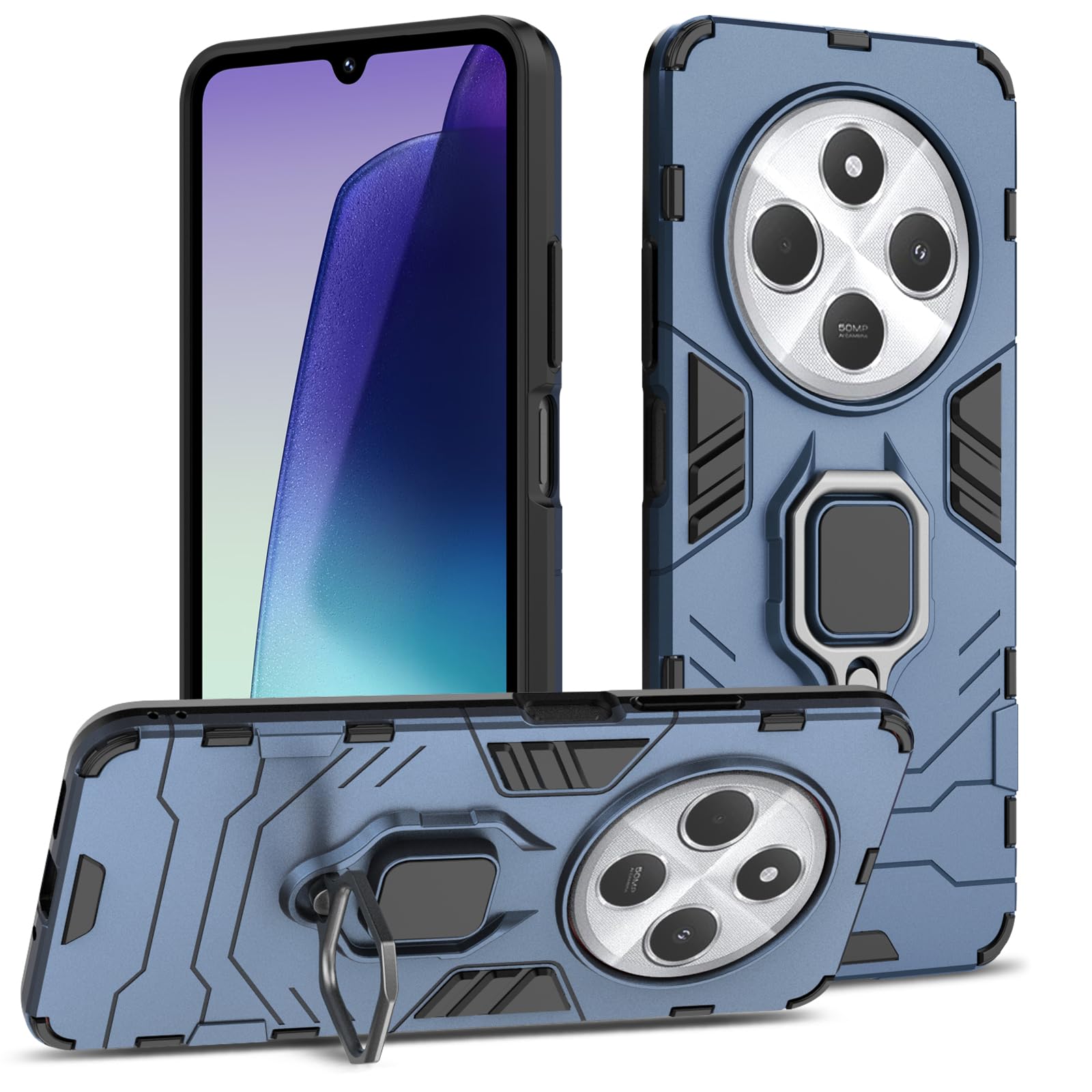 Funda para Samsung Galaxy A13 4G con Cristal Templado Protector Pantalla, Carcasa Antigolpes con Soporte anular metálico, Case Protectora de Grado Militar, Negro — view 72
