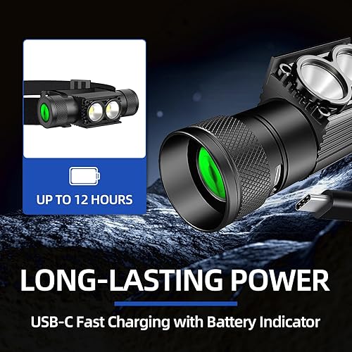 Miniatura 4 de Linterna frontal recargable de 2600 mAh, linterna LED de frente de 1000 lúmenes, ligera, resistente, IPX4 impermeable para camping, correr, trabajo,