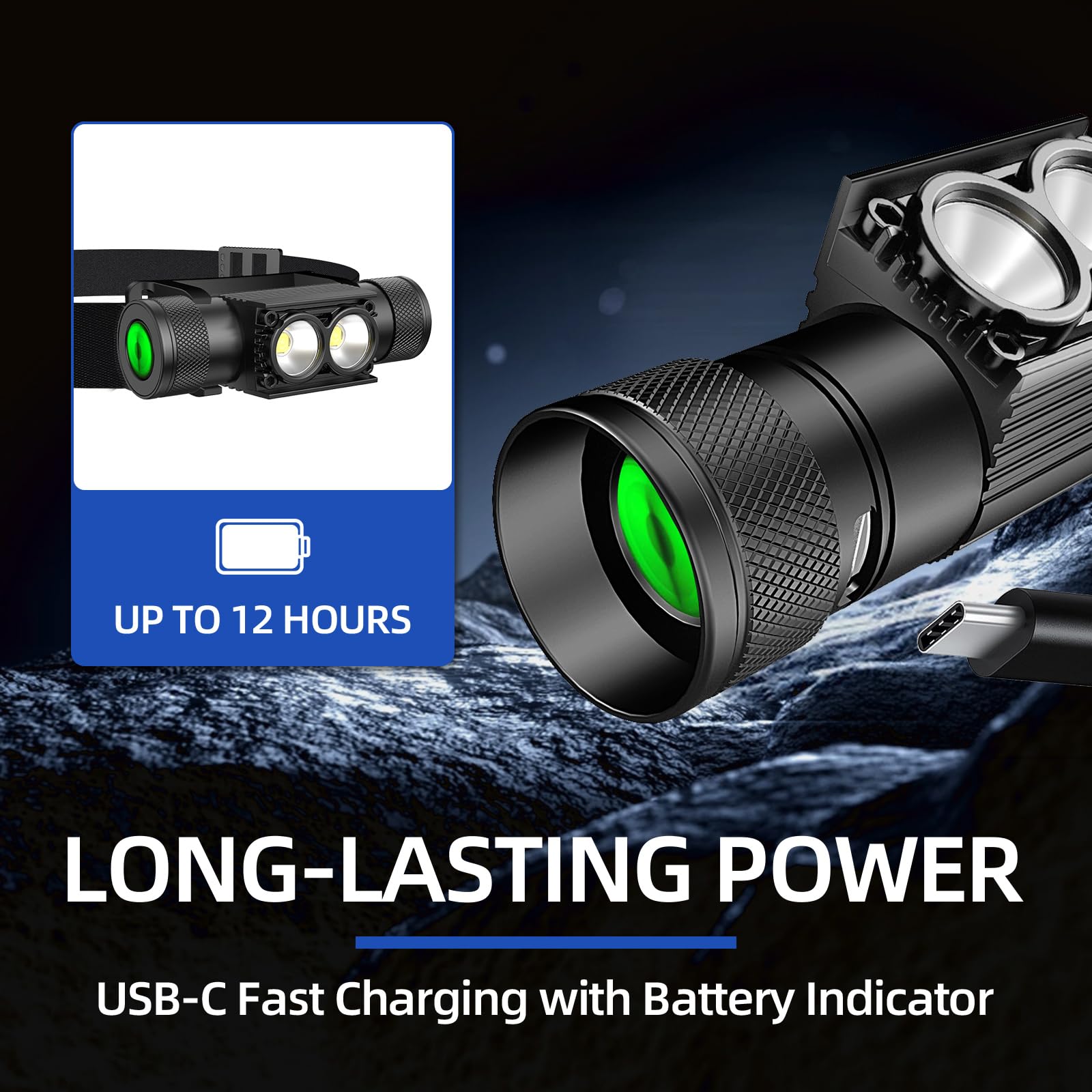 Linterna frontal recargable de 2600 mAh, luz de casco duro, linterna LED de frente de 1000 lm, ligera, resistente, IPX4 impermeable para camping, correr, trabajo, senderismo, pesca