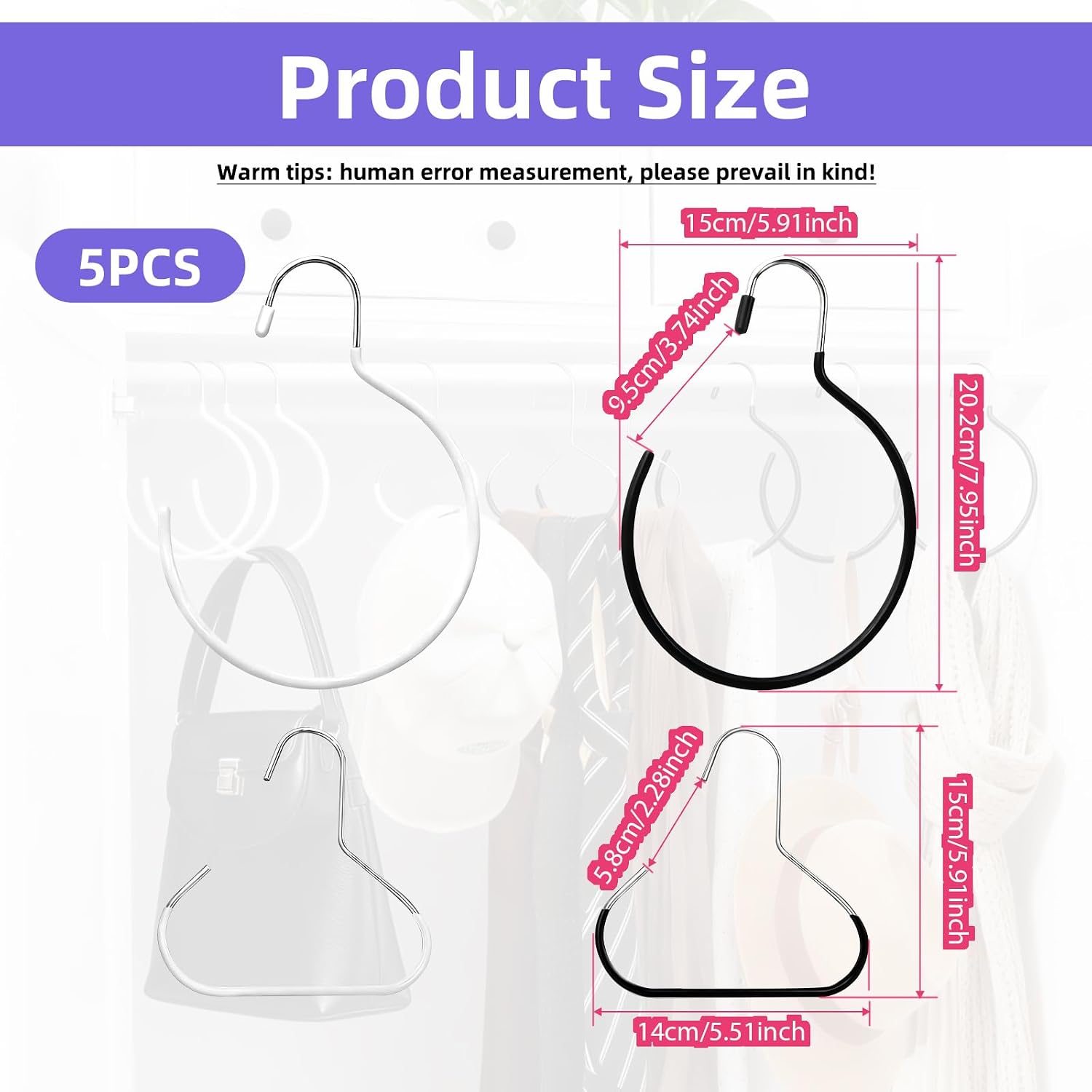20 Pcs Scarf Ring Hangers, Black and White