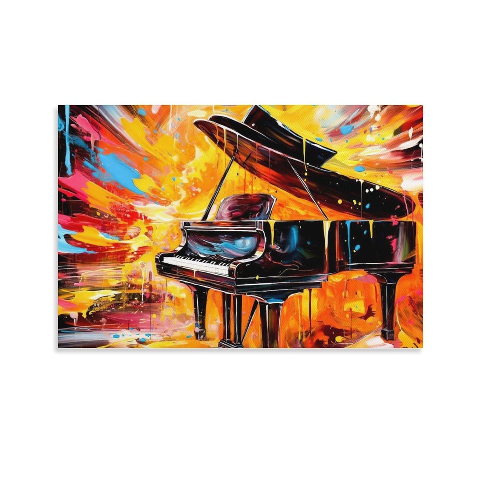 CPLVKWRQJ Bright Magical Colorful Individual Grand Piano Colorful Explosion Art Framed Canvas Art - Living Room Focal Point Fade Resistant Gallery Wall Decor 20x30inch(50x75cm)