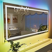 Vista 37 de Loaao Espejo de baño con LED y luces, 30 x 36 pulgadas, antiempañamiento, regulable, retroiluminación RGB, iluminación frontal, espejo de tocador