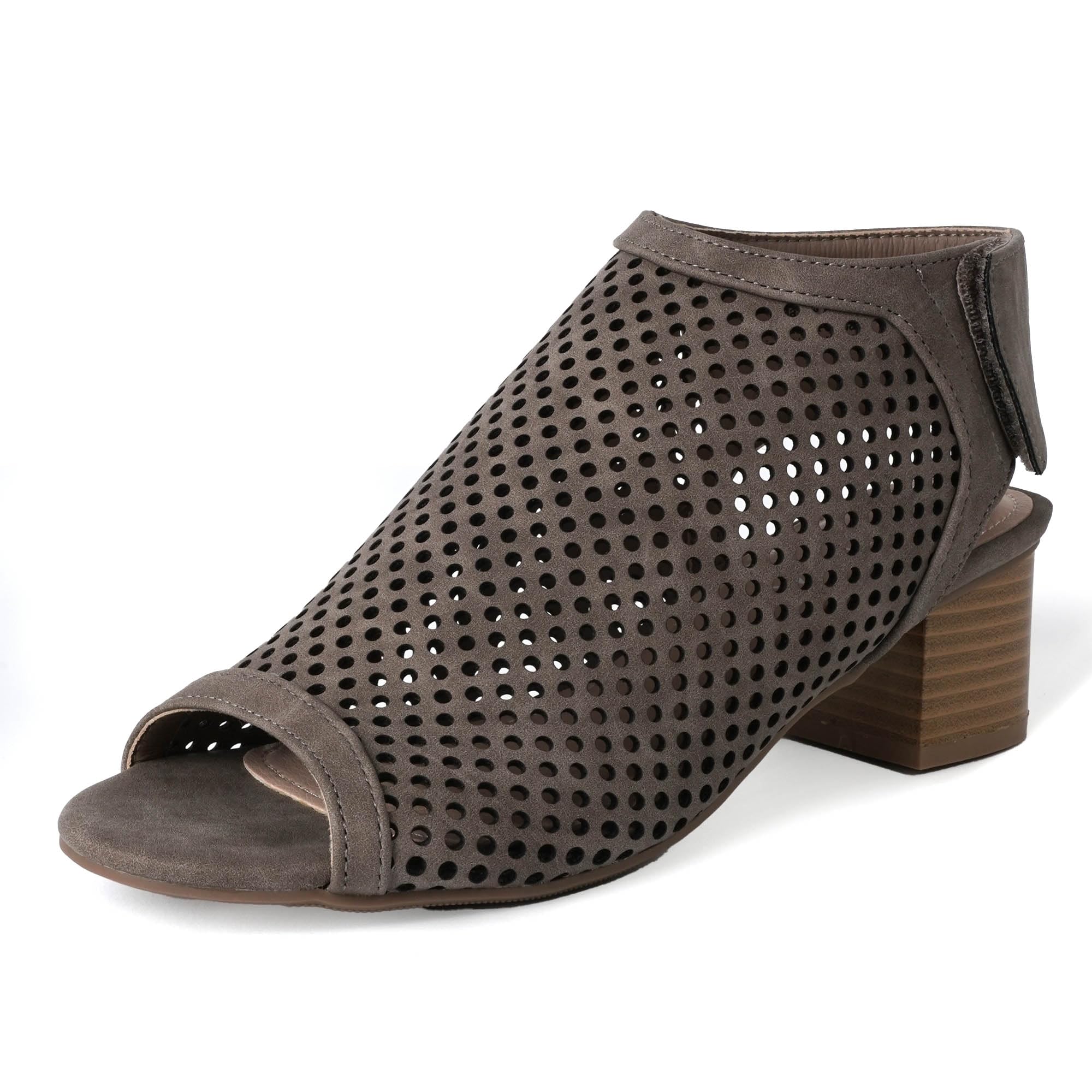 J. Adams Maddie Booties for Women - Peep Toe Low Block Heel Hook & Loop Strap