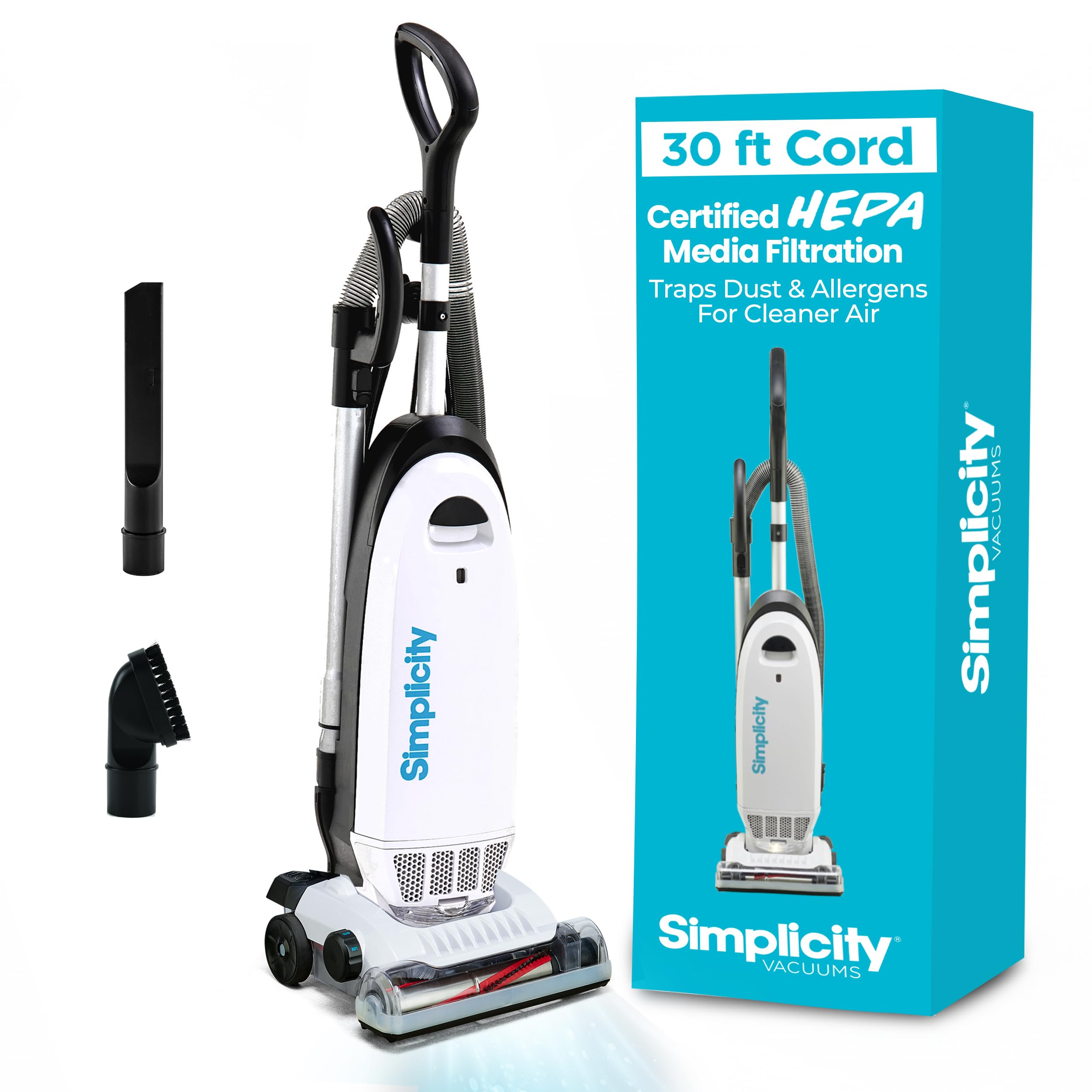 Simplicity Vacuums Allergy Bagged Vacuum Cleaners for Home, Carpet, Rugs, and Hardwood, Multi Surface Upright Vacuum Cleaner with Certified HEPA Vacuum, Pet Vacuum, S20EZM
