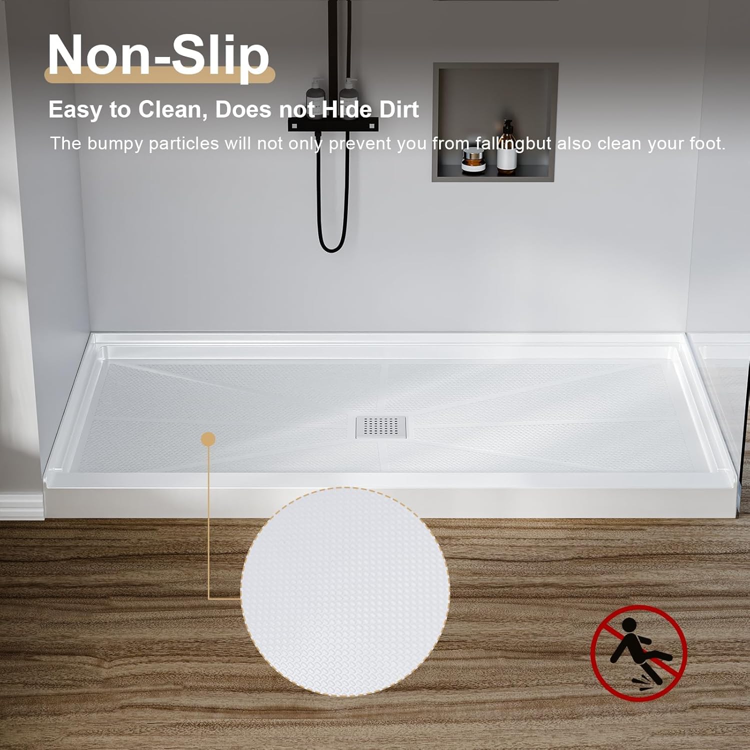 GarveeTech 60x32 Inch SMC Shower Pan Base, Single Threshold Non-Slip Shower Tray Kit with Center Drain, 304 Stainless Steel Square Drain Cover for Bathroom Floor, White