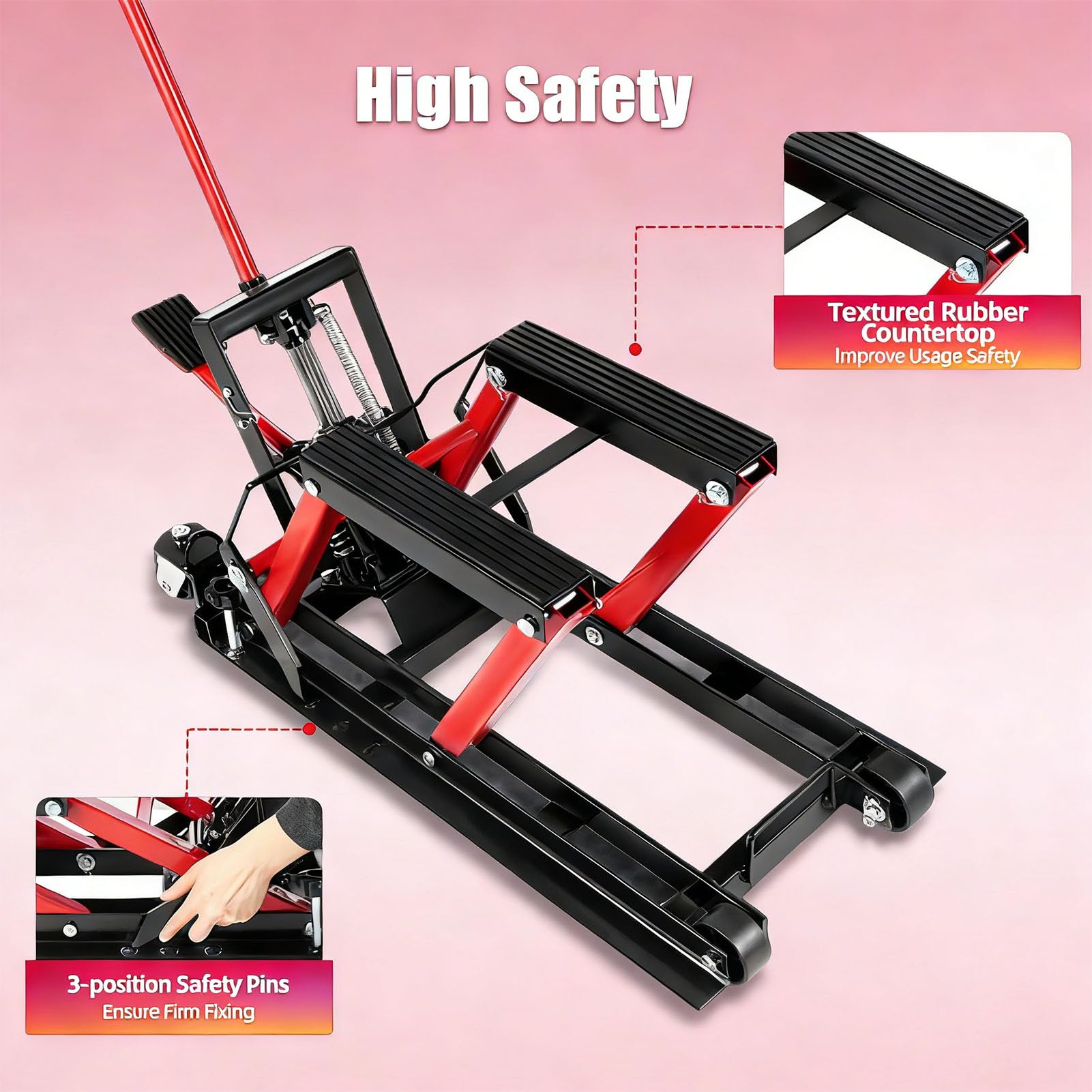 Cric Idraulico, Cric a Forbice con capacità di 1500 LBS, con 4 Ruote, Piattaforma Antiscivolo, Supporto di Sollevamento a Pedale, per Moto ATV UTV