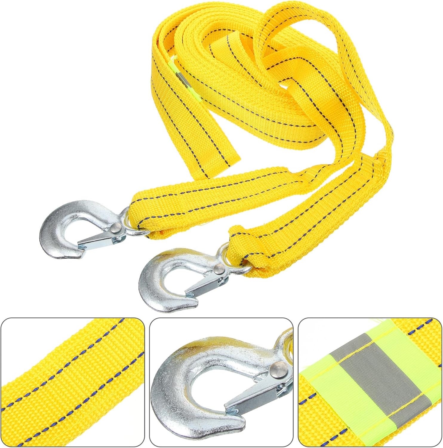 Yellow Polyester Car Trailer Winch Rope with Forged Iron Hooks