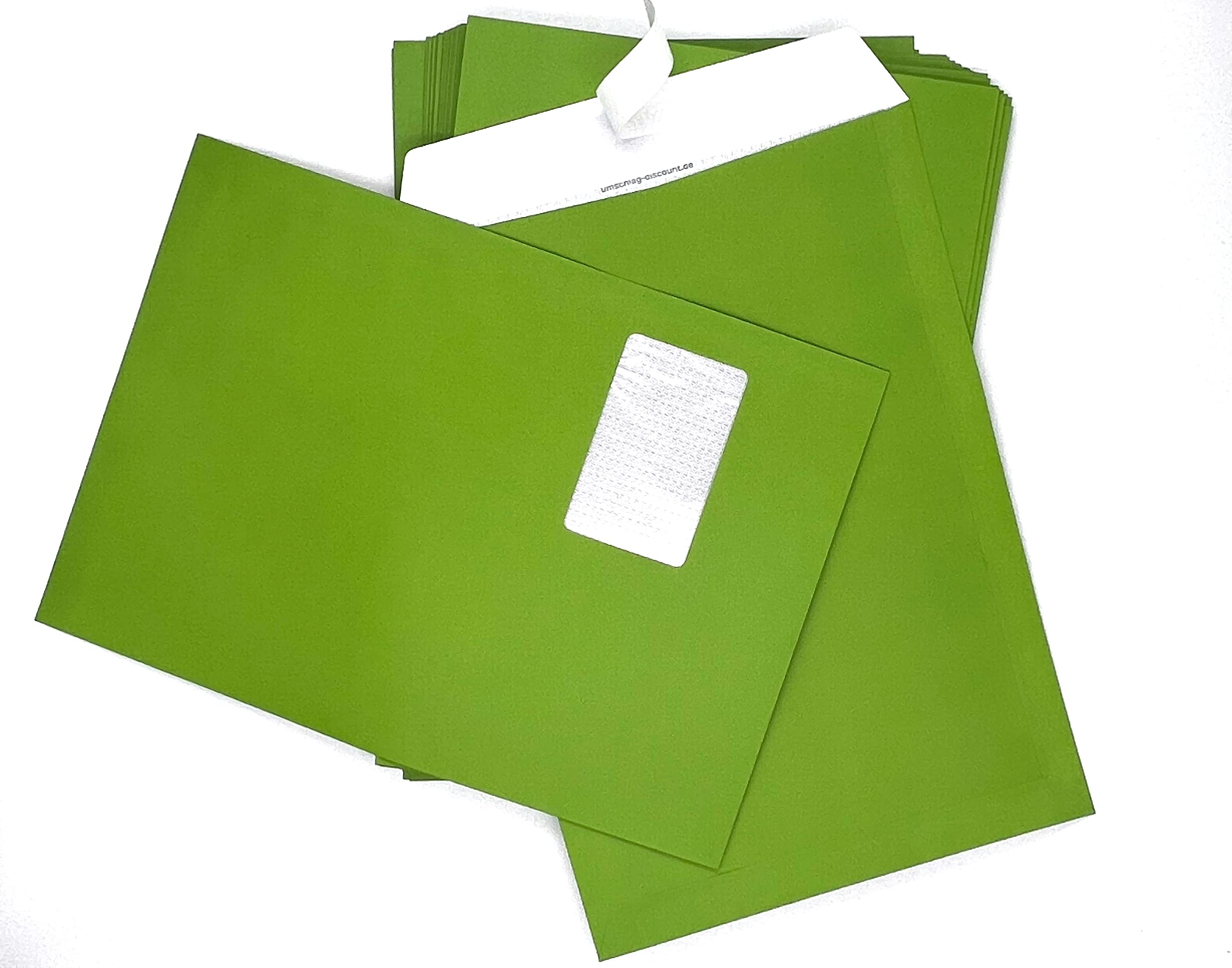 100 Versandtaschen mit Fenster, Grün, Frühlingsgrün, Intensivgrün, Apfelgrün, C4 = 324 x 229 mm, mit Abziehstreifen