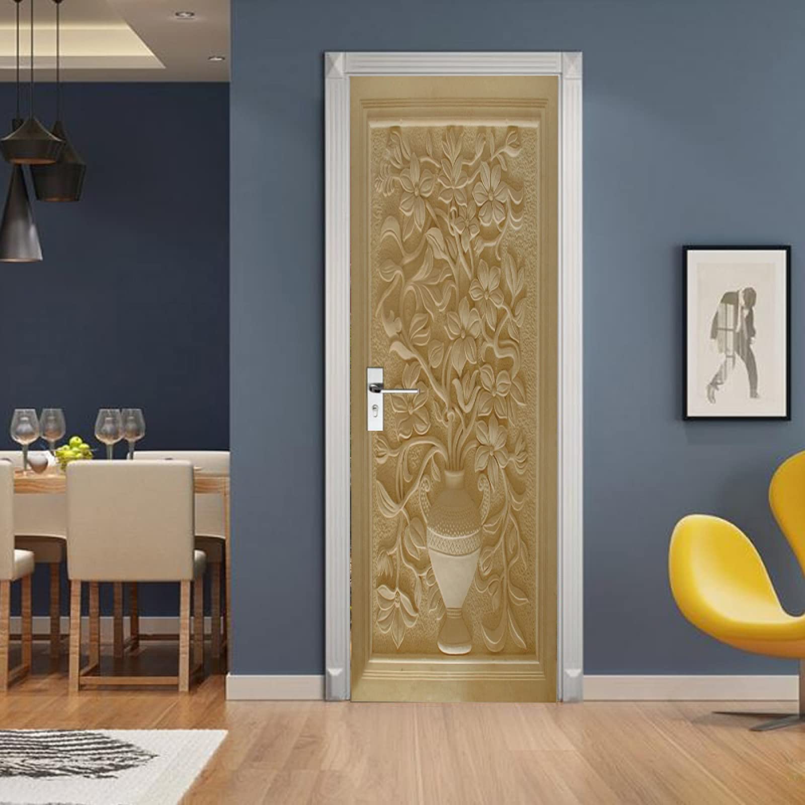 3D Door Stickers Abstract Flowers Mural Art Sticker Wallpaper Self-Adhesive Decals Removable Vinyl W85 x H205cm